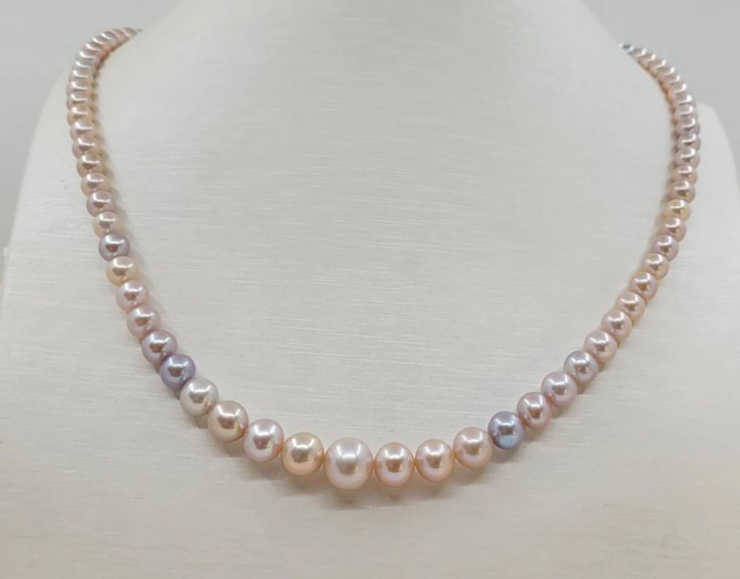 No reserve price - Necklace Silver, 5x9mm Multi Pink Edison Pearls