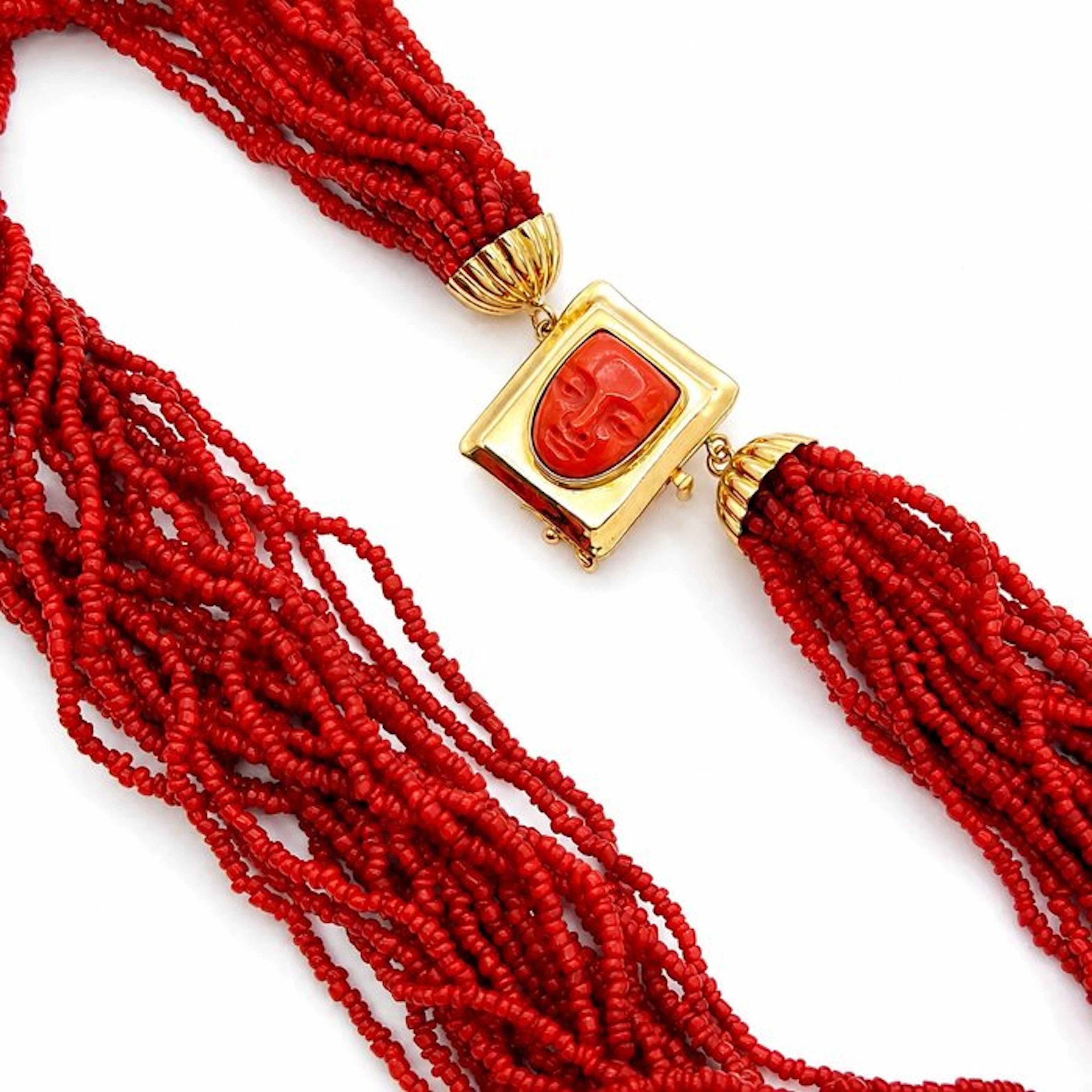 Necklace - 18 kt. Yellow gold Coral - Made in Italy - Handmade