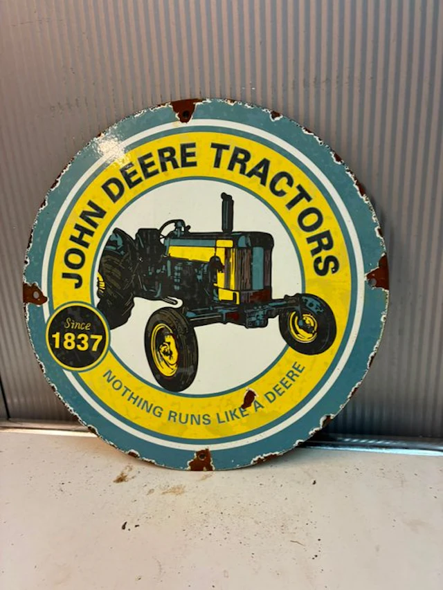 John Deere Tractors – rond geëmailleerd reclamebord met...