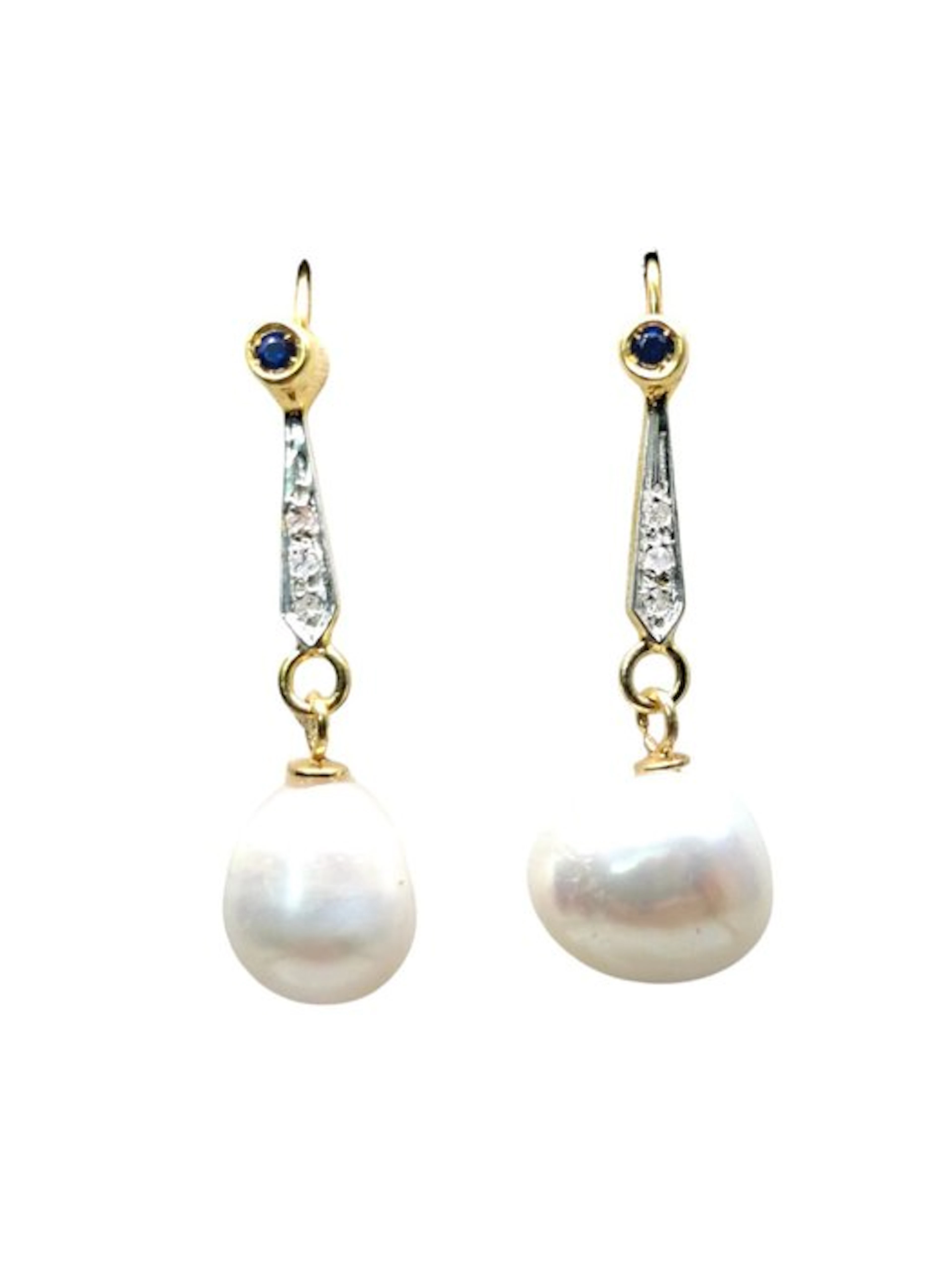 No reserve price - Earrings - 9 kt. Silver, Yellow gold Pearl - Mixed gemstones