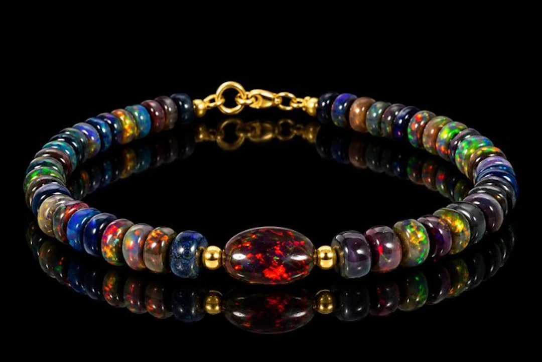 Exquisite Black Welo Opal Bracelet - premium quality...