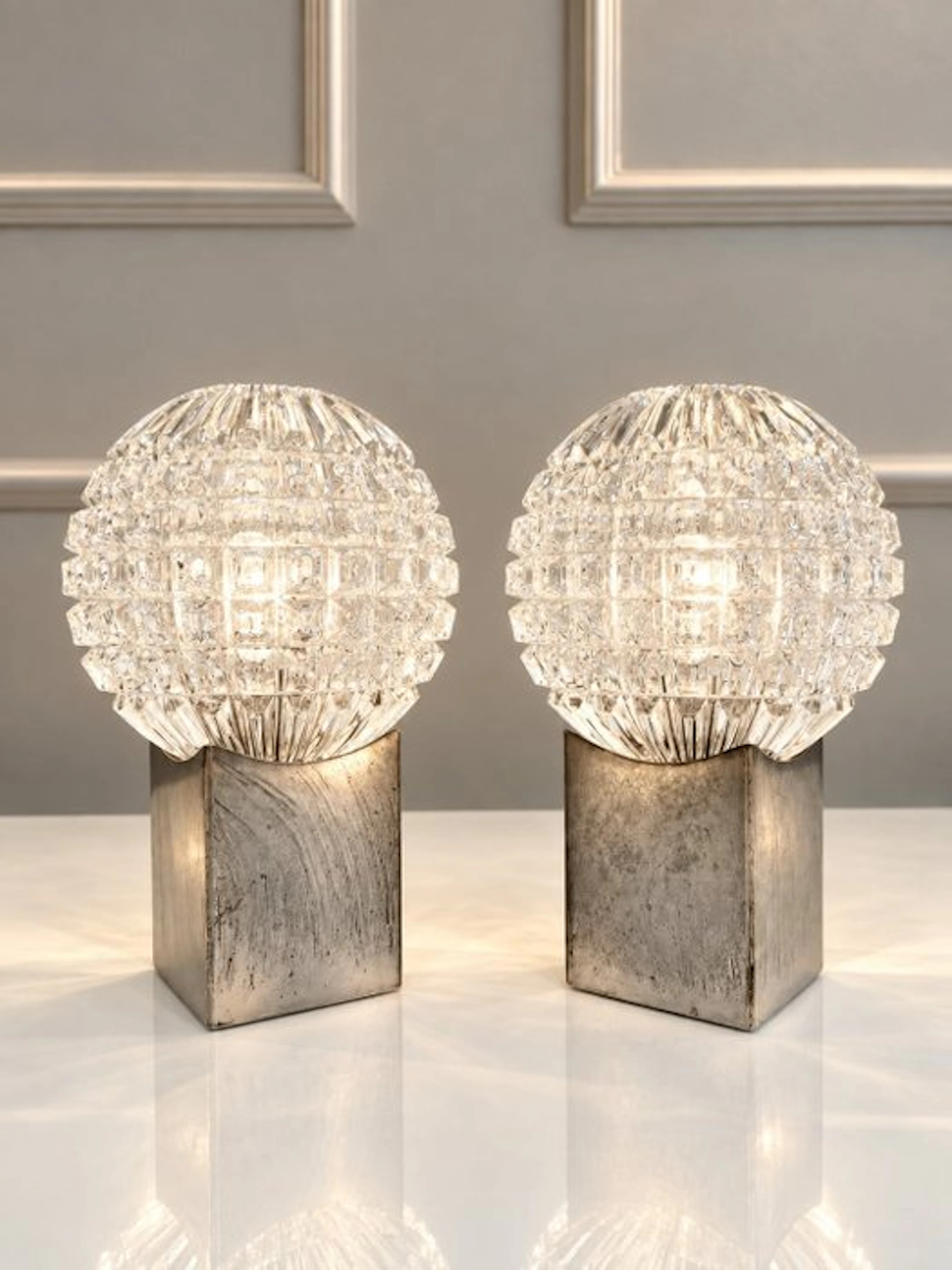 Lamp - Glass, Steel - Pair of Vintage Space Age