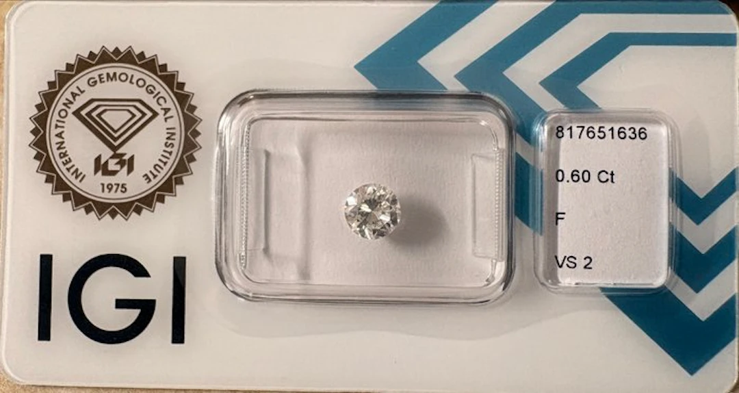 1 pcs Diamond (Natural) - 0.60 ct - Round - F - VS2...
