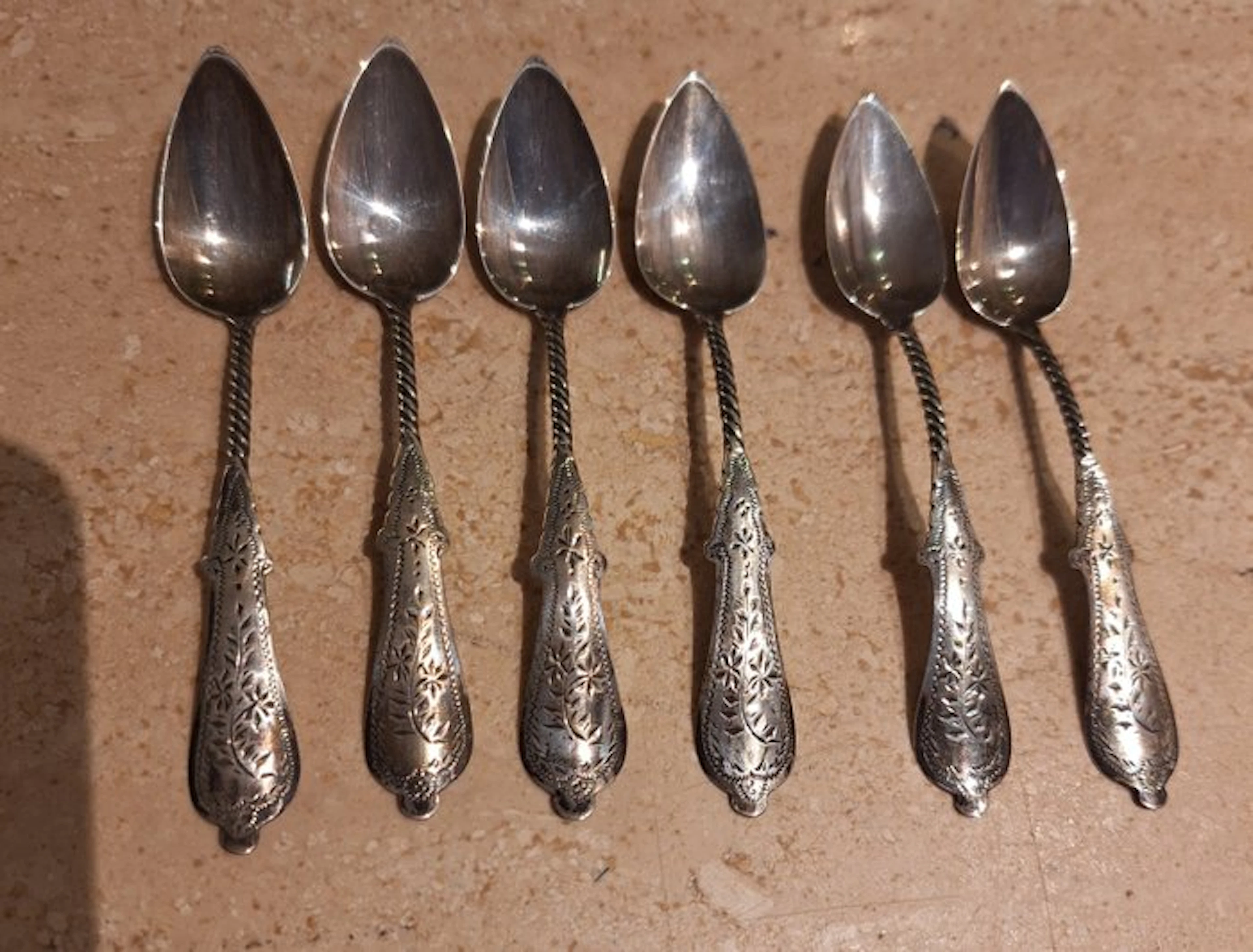 Tea spoon (6) - .835 silver - Biedermeier teaspoons