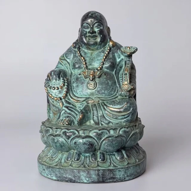 Statue, Lachende Boeddha 18 cm / 1.9 kg - 18 cm - Bronze