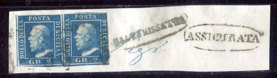Italian Ancient States - Sicily 1859 - Insured fragment CALTANISSETTA