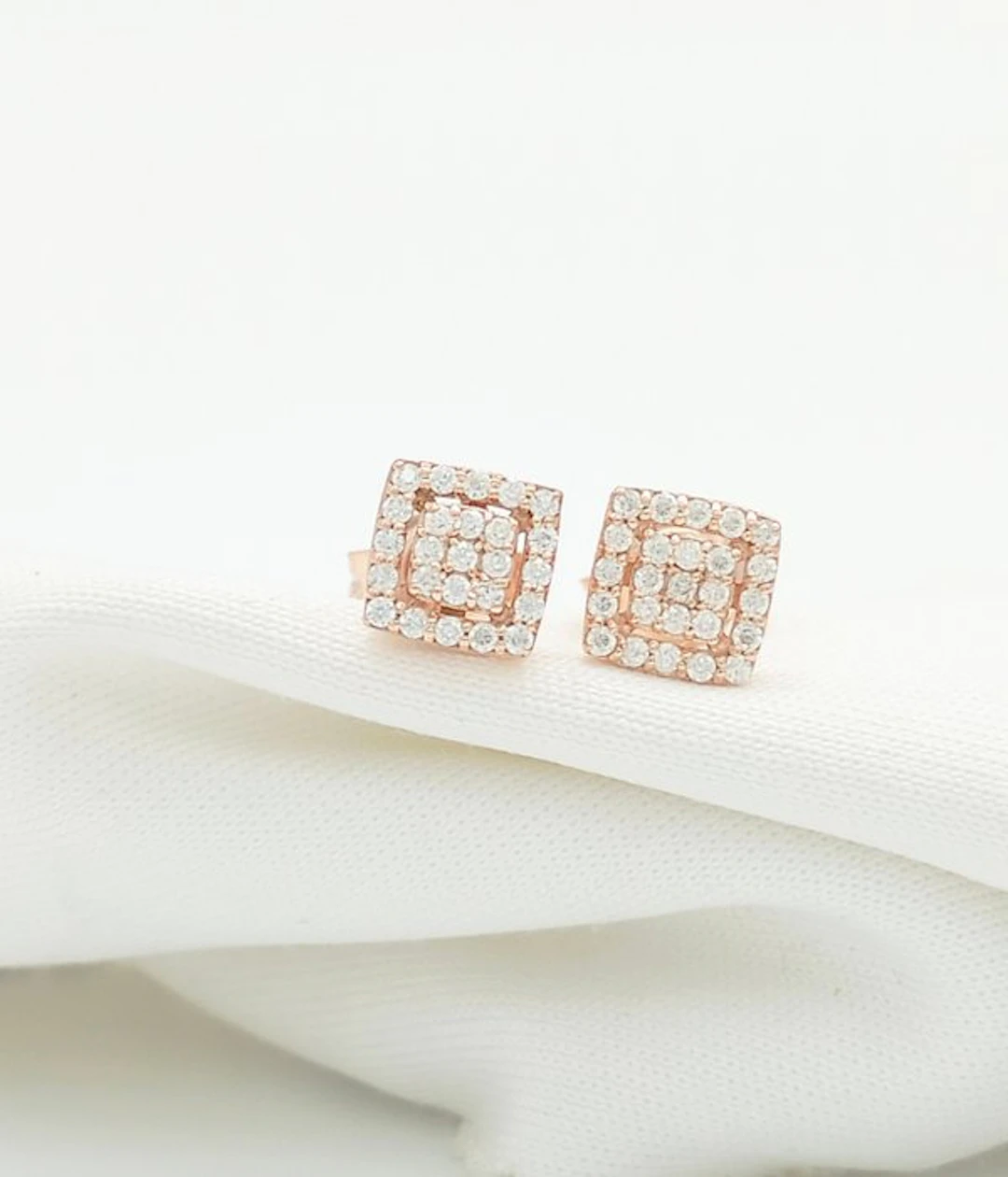 No reserve price - Earrings - 14 kt. Rose gold Diamond (Natural)