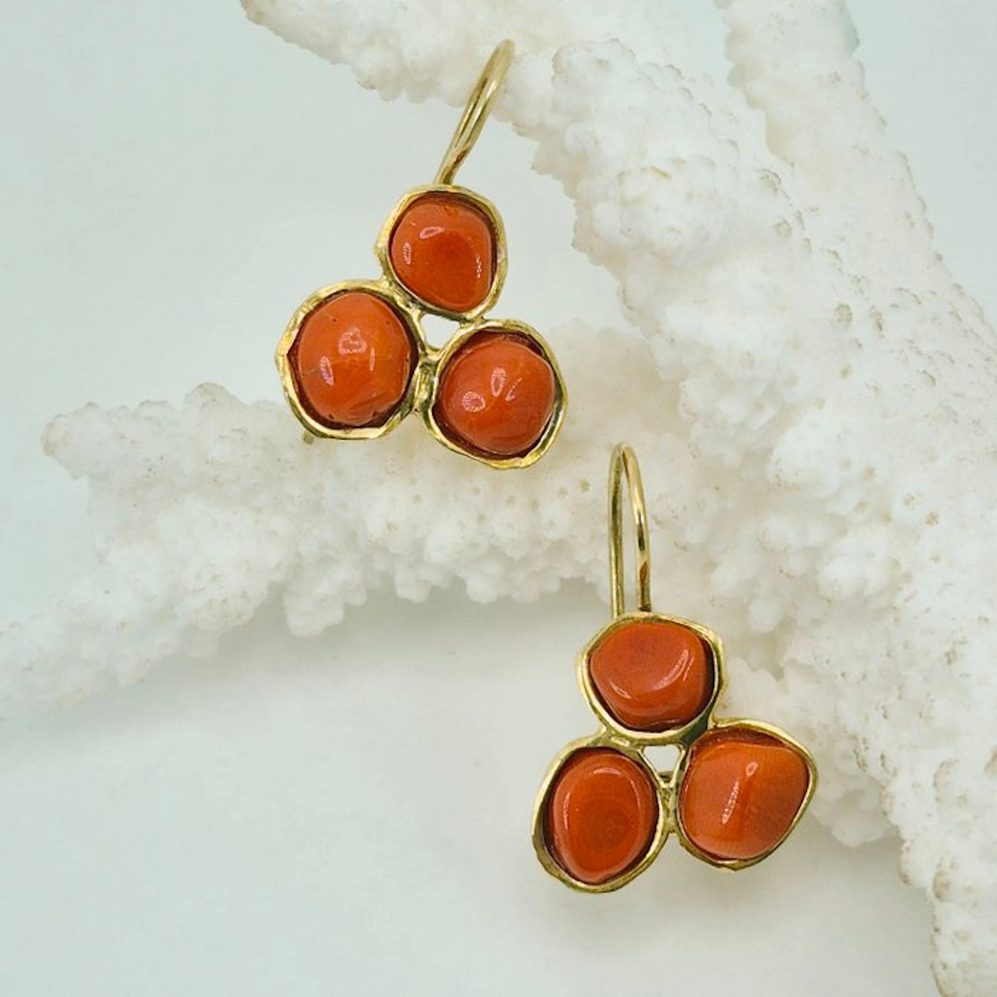 Coral - Silver, Gold-plated - Earrings - CORALLO MEDITERRANEO