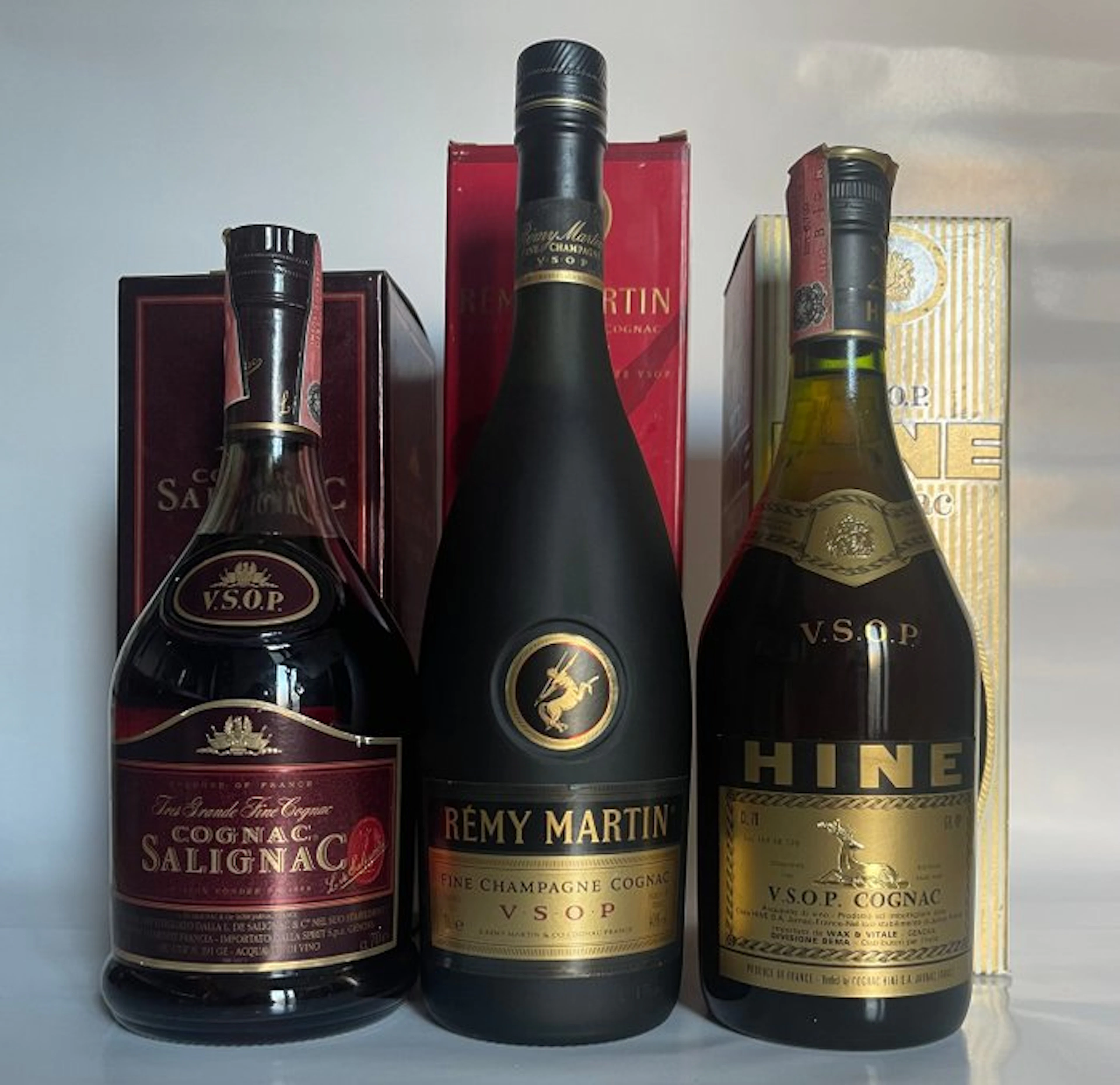 Salignac, Rémy Martin, Hine - VSOP Cognac - b. 1980s, 1990s - 70cl - 3 bottles