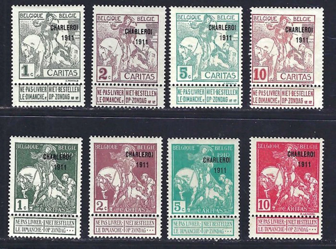 Belgium 1911 - The Caritas series overprint 'Charleroi 1911' - OBP/COB 100/107