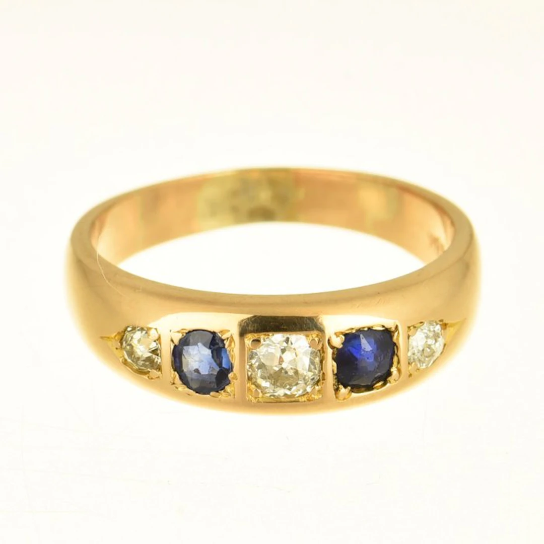 Ring - 18 kt. Yellow gold Diamond (Natural) - Sapphire