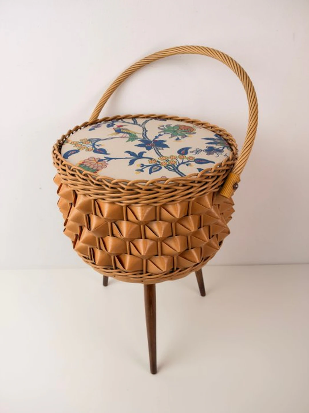 Sewing box - Stool with storage for sewing supplies. - plastic, Wood, Cotton