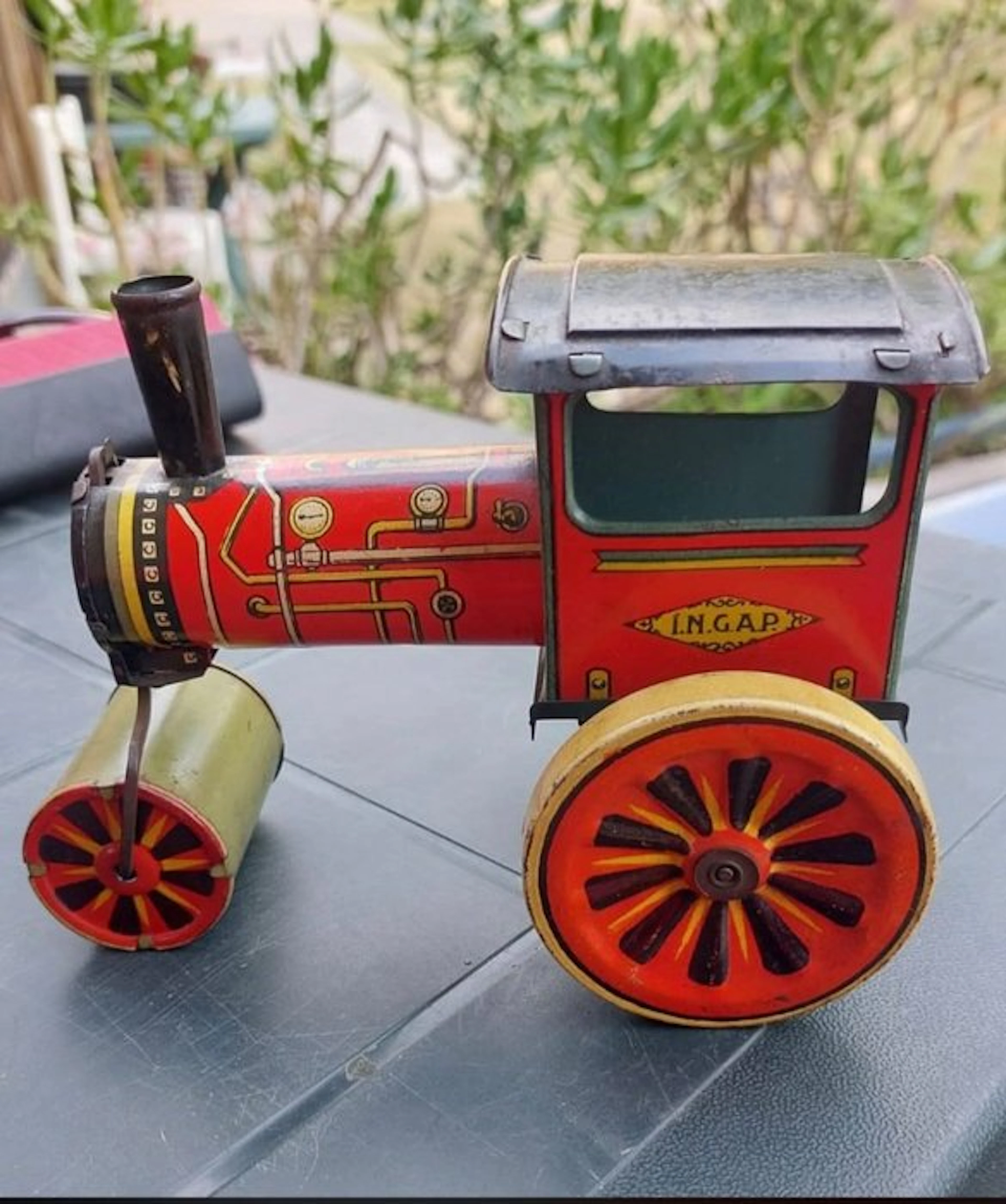 Ingap - Tin toy car - Schiacciasassi in latta litografata - 1930-1940 - Italy