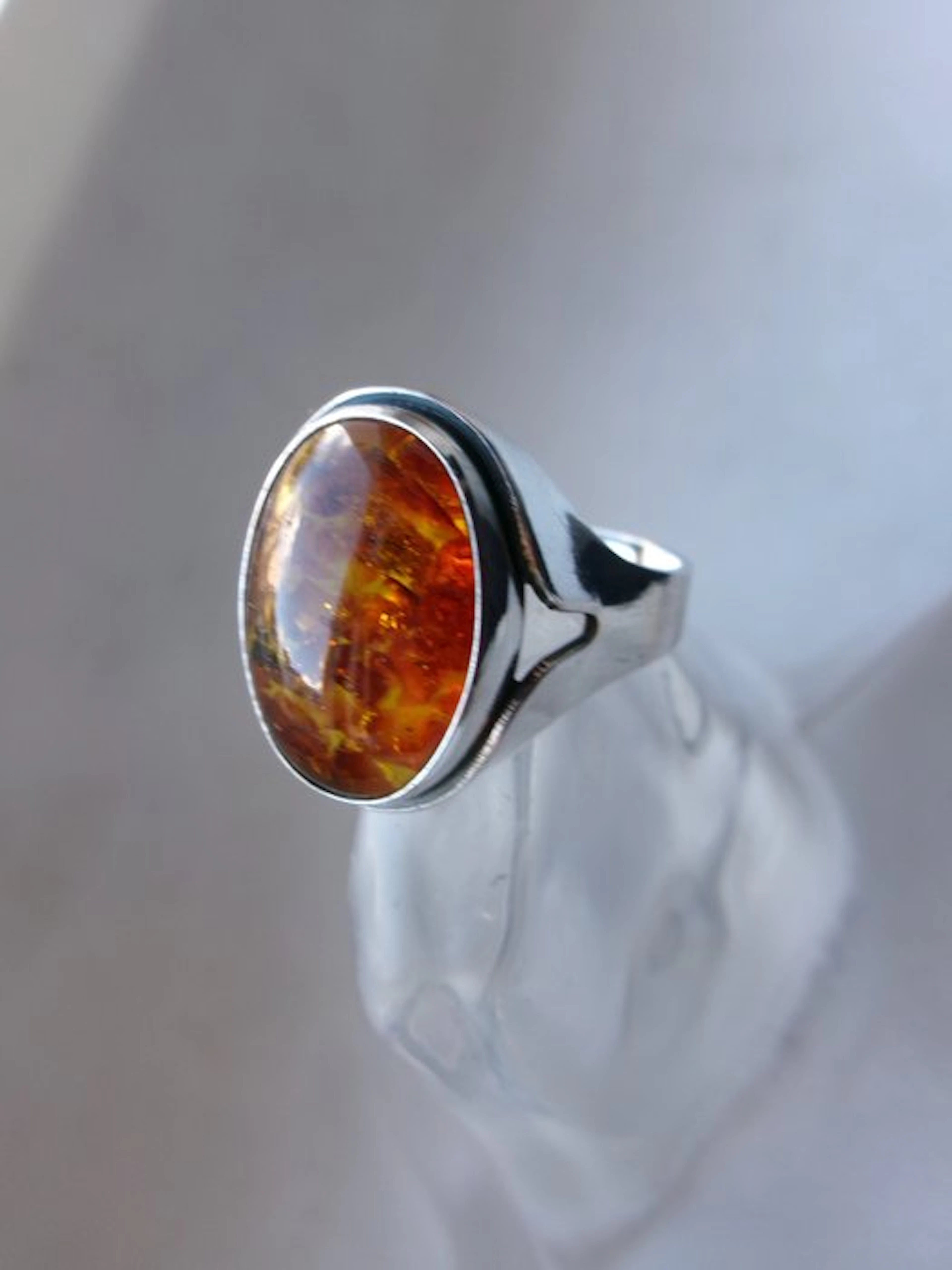 Silver, Amber - Ring - Art Deco Fischland
