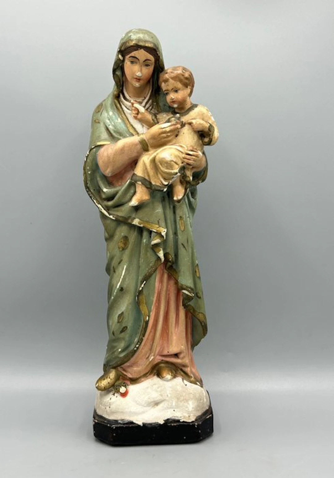 Statuette, Vierge à l'enfant Jesus - 31 cm - Plaster - 1930