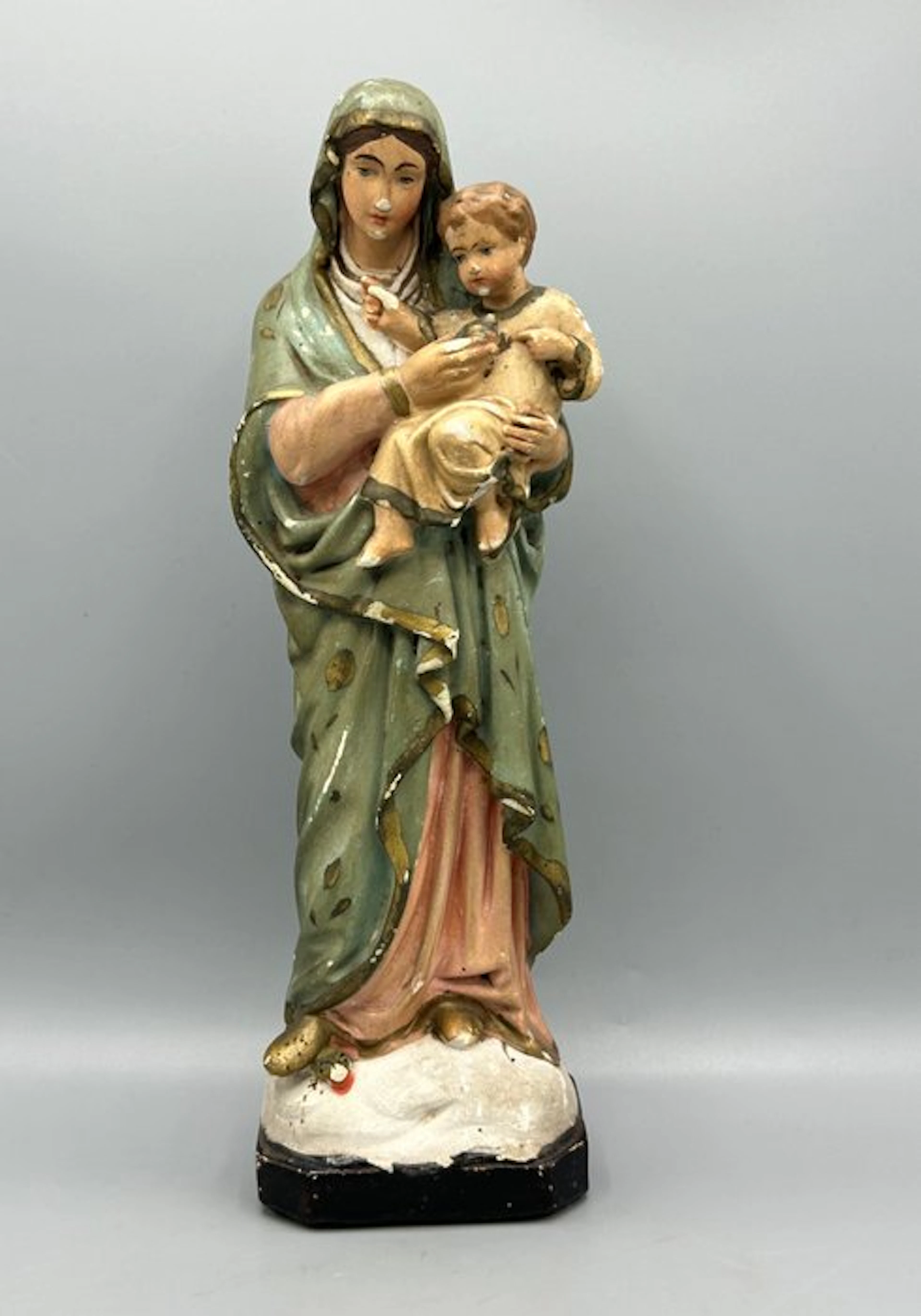 Statuette, Vierge à l'enfant Jesus - 31 cm - Plaster - 1930