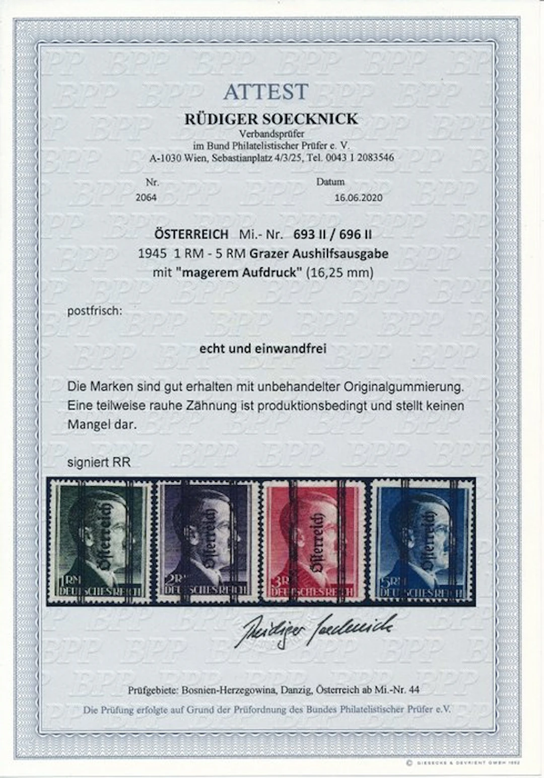 Austria 1945 - Graz provisional issue 1 RM–5 RM with a...
