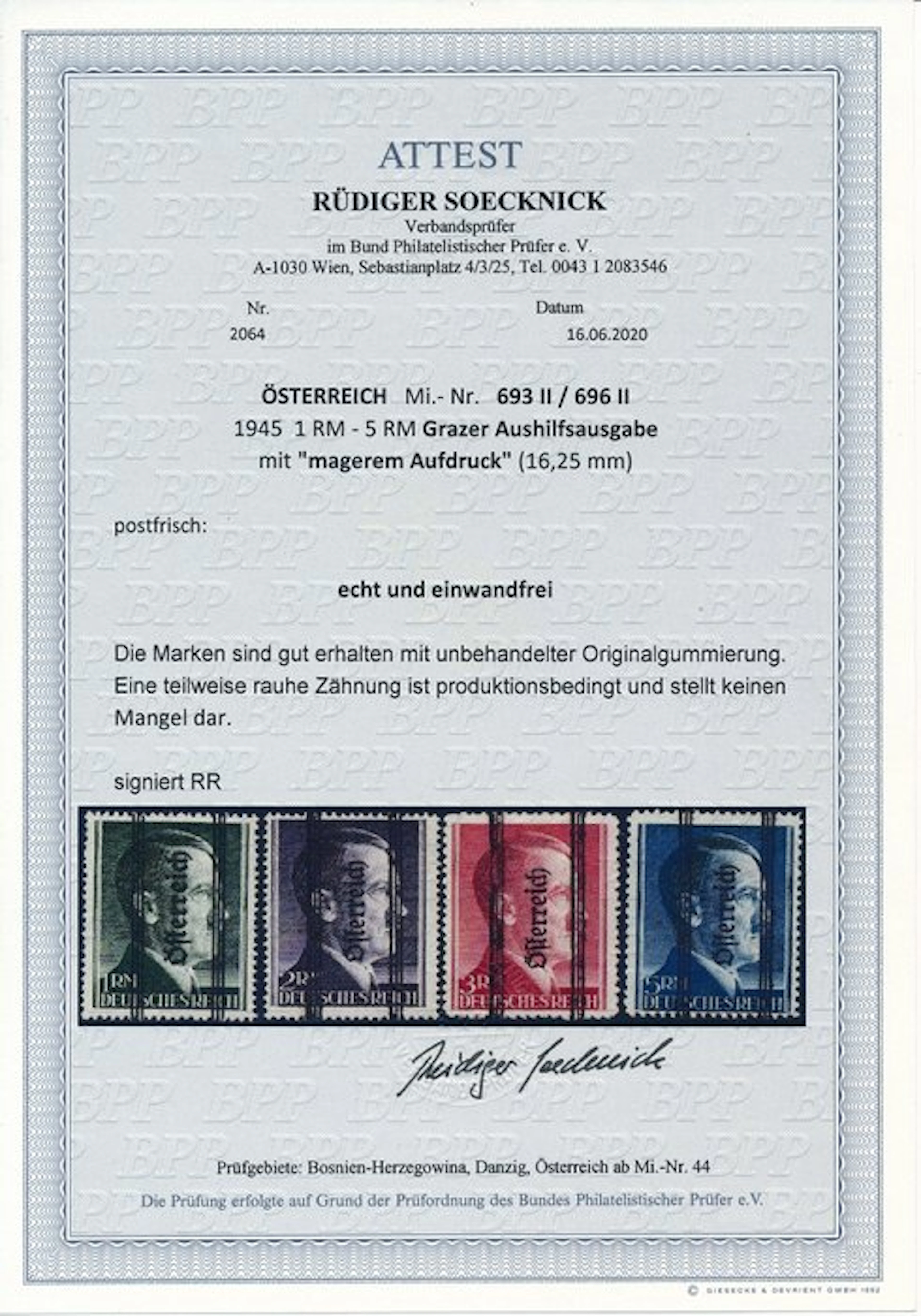 Austria 1945 - Graz provisional issue 1 RM–5 RM with a...