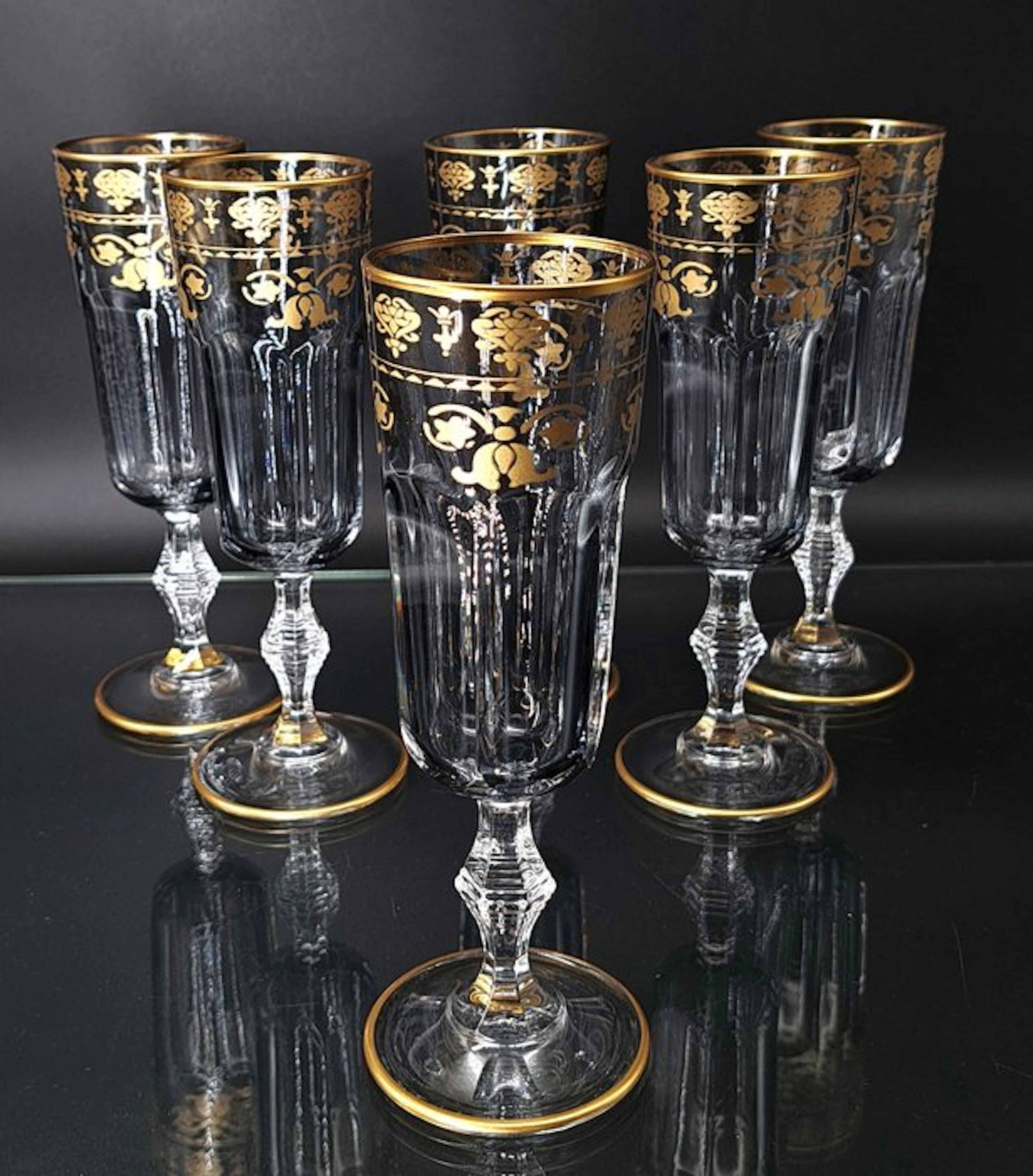 Artemisia - Champagne flute (6) - Lilium - Crystal, Gold zecchino