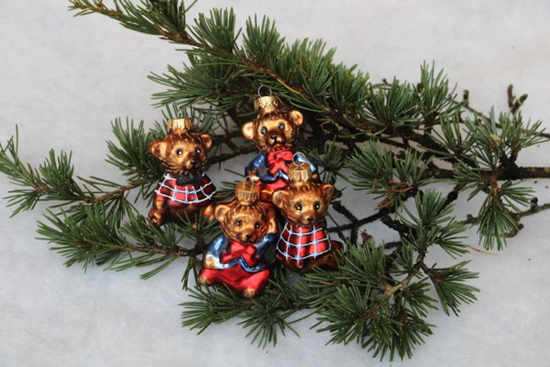 Krebs: Teddyberen miniaturen, 4 stuks - Christmas decoration Lauscha