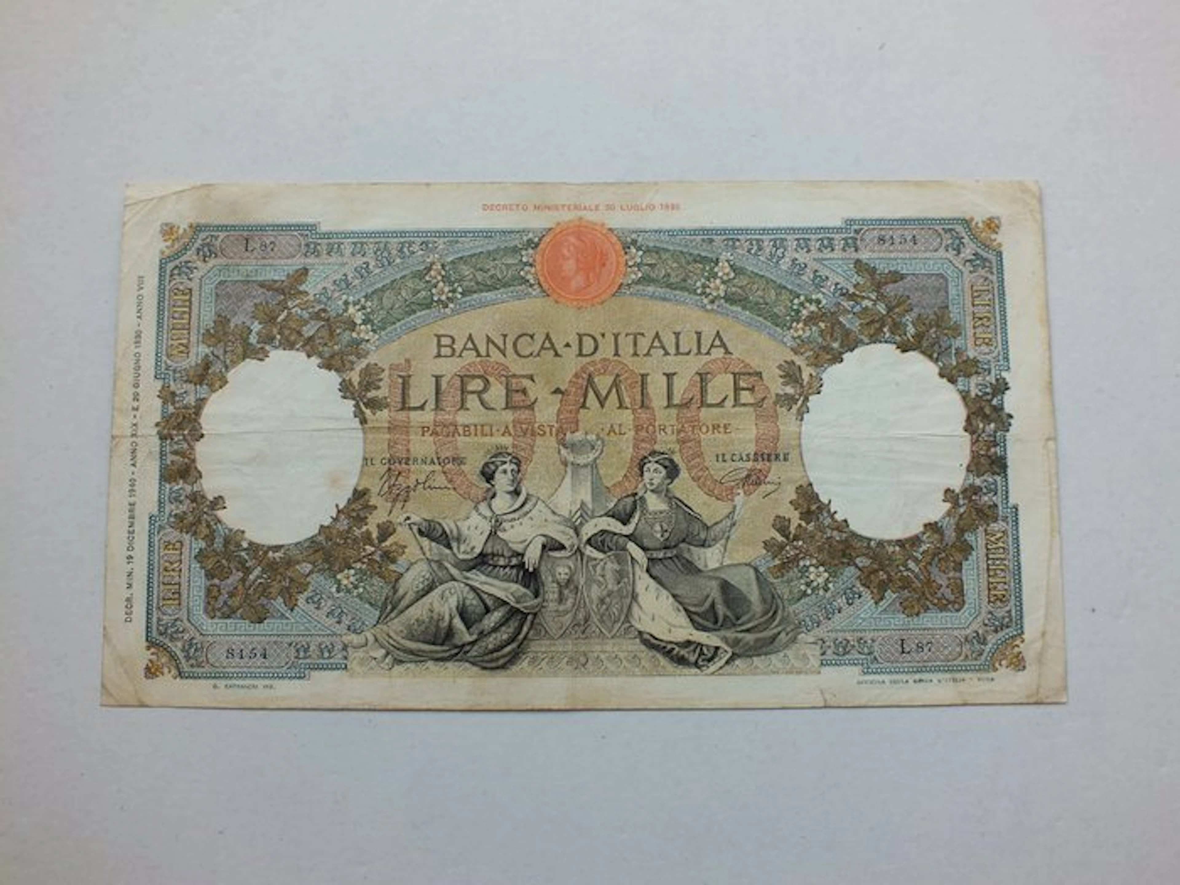 Italy. - 1.000 Lire 19/12/1940 "Regine del Mare"...