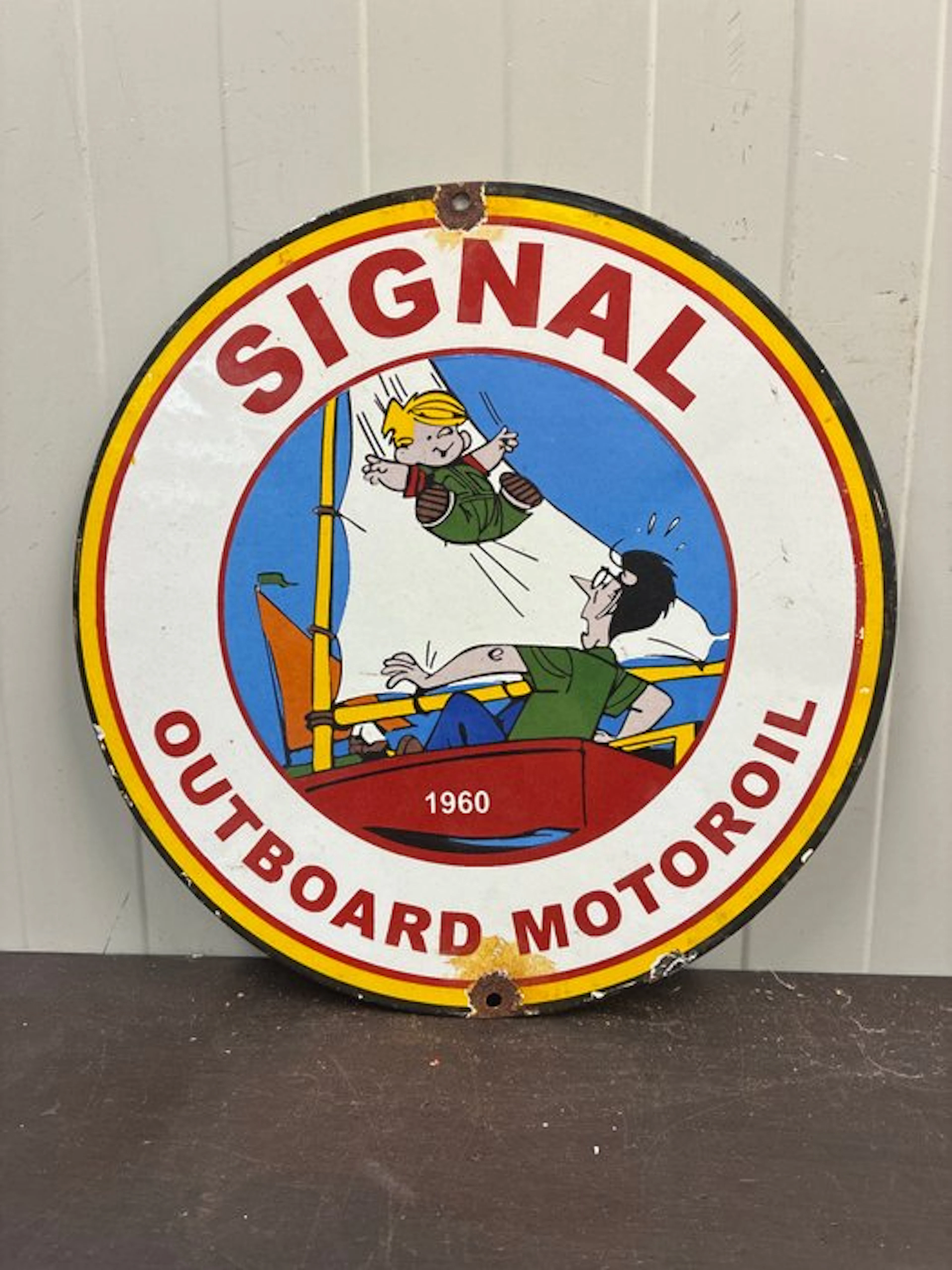 Signal Outboard Motor Oil – cartoon advertising sign –...