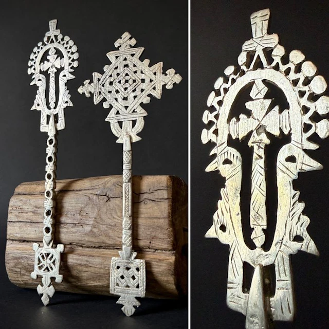 Cross (2) - Coptic - silver alloy - 1980-1990 - Meskel - hand cross