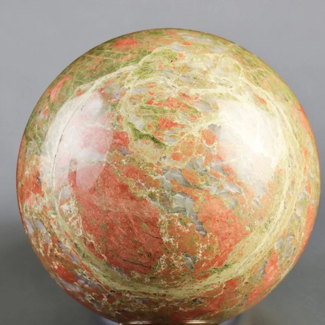 Vibrant Metamorphic Unakite Sphere - Pink Feldspar and...