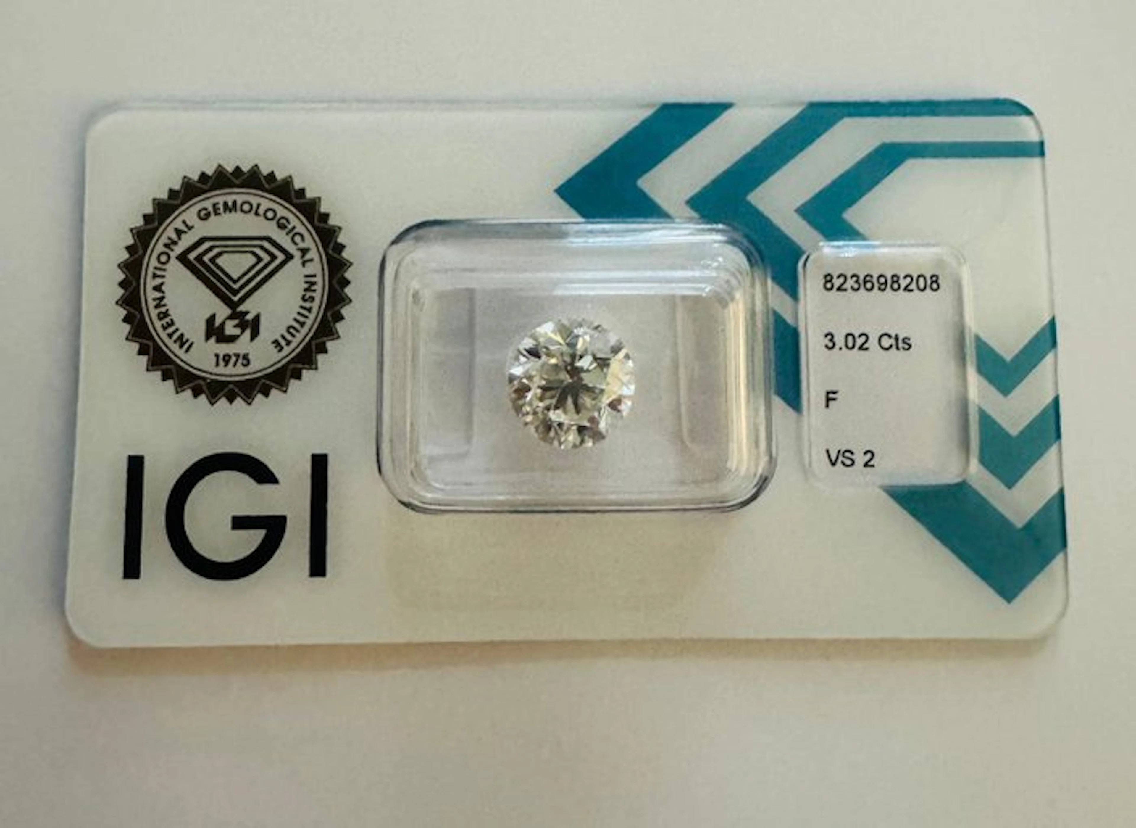 1 pcs Diamond (Natural) - 3.02 ct - Round - F - VS2...