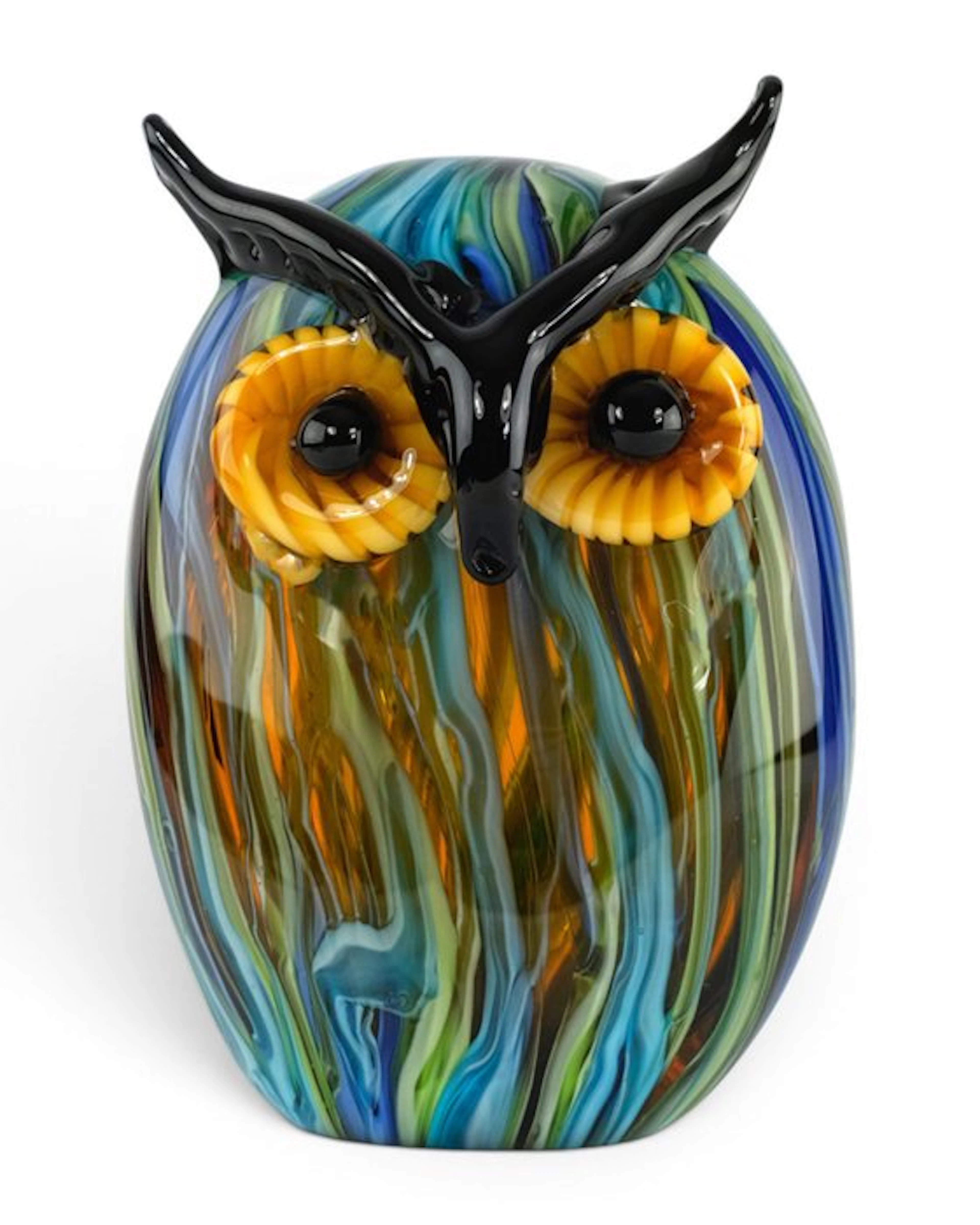 Sculpture, Colourful Owl in Murano Style - 16 cm - Glass