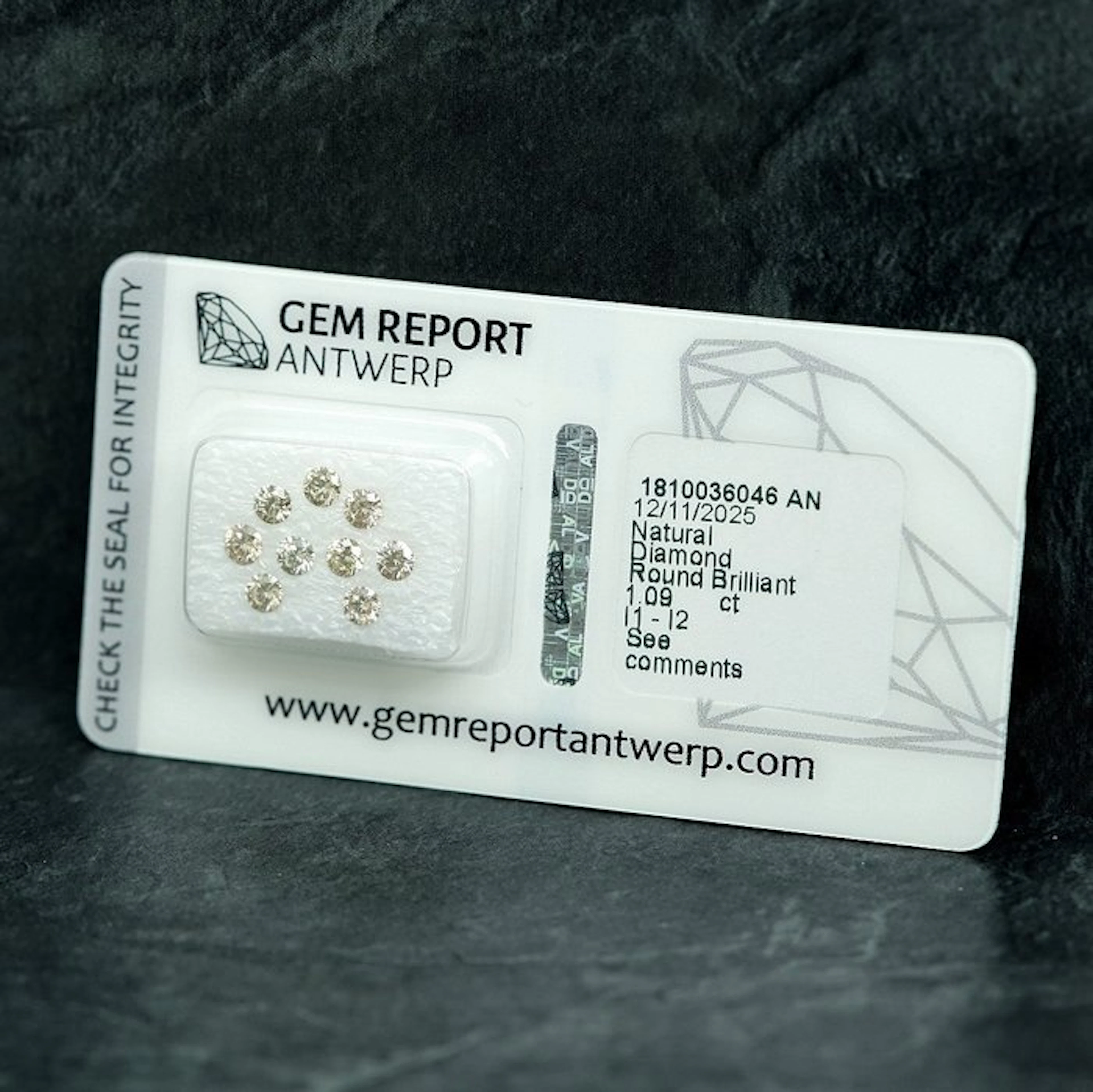 9 pcs Diamond (Natural) - 1.09 ct - Round - I1, I2 - Gem Report Antwerp (GRA)