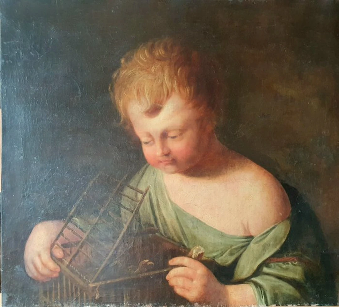 French school (XVII) - Young Child with a Birdcage