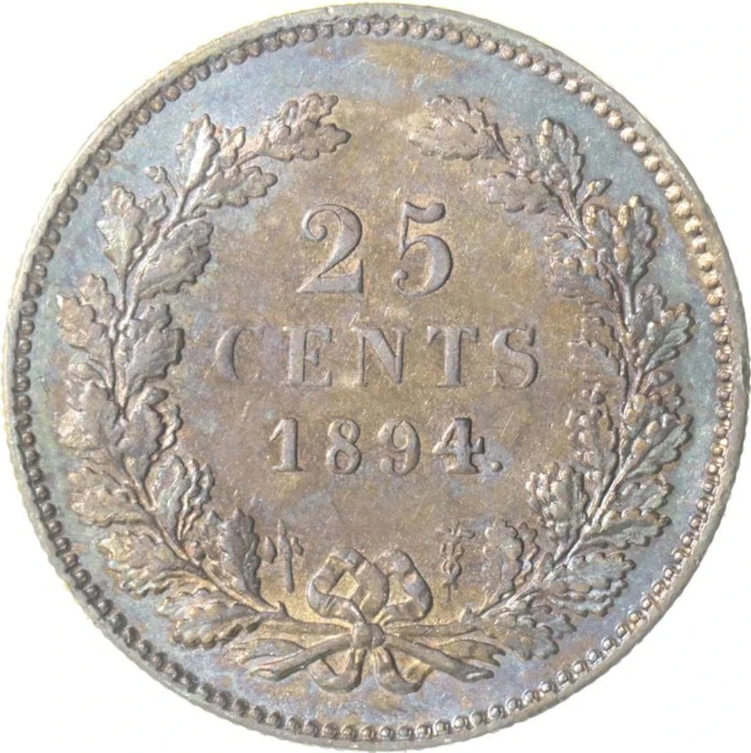 Netherlands. Wilhelmina. 25 Cents 1894 (No reserve price)
