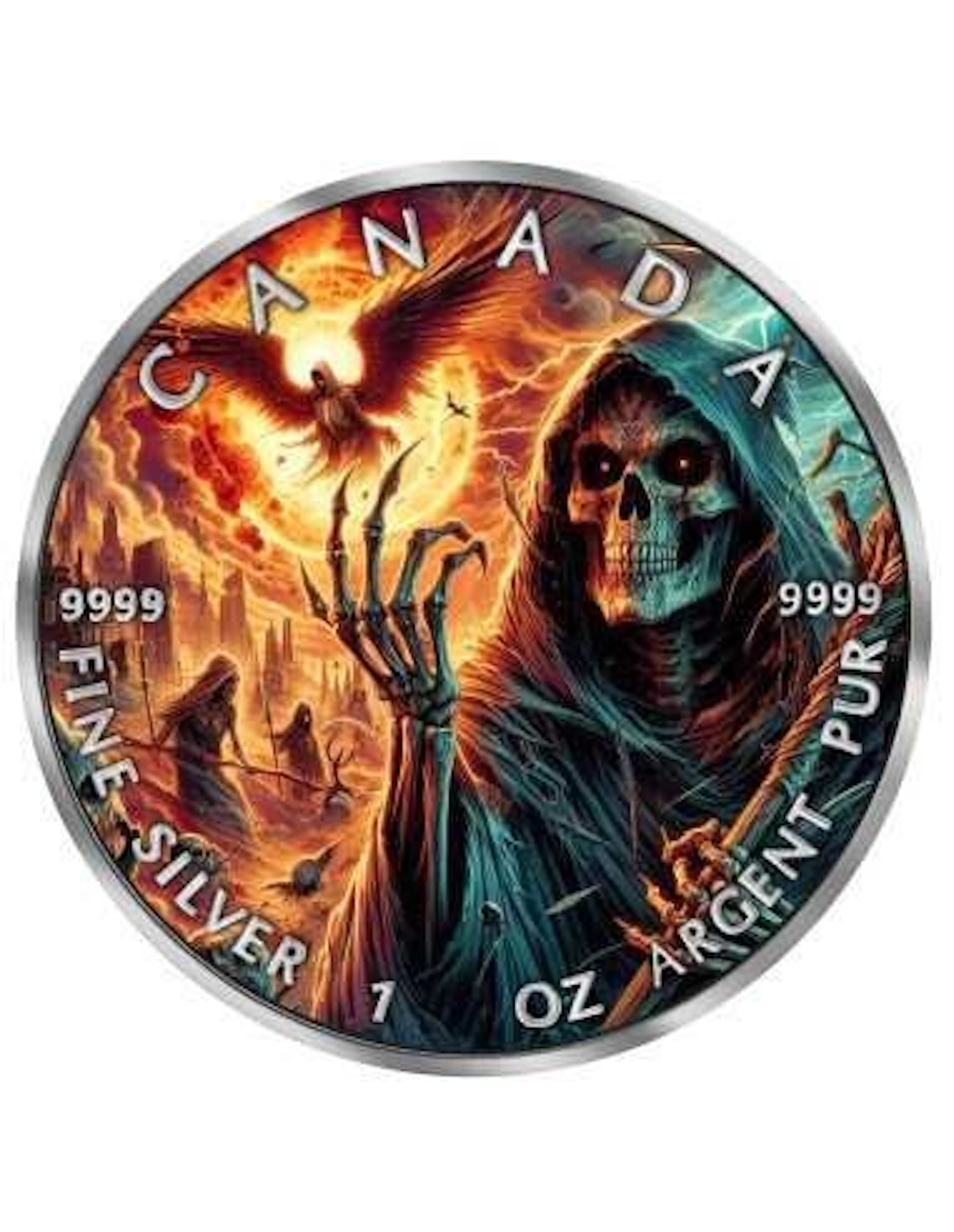 Canada. 5 Dollars 2025 GRIM REAPER Death Maple Leaf Armageddon X , 1 Oz (.999)