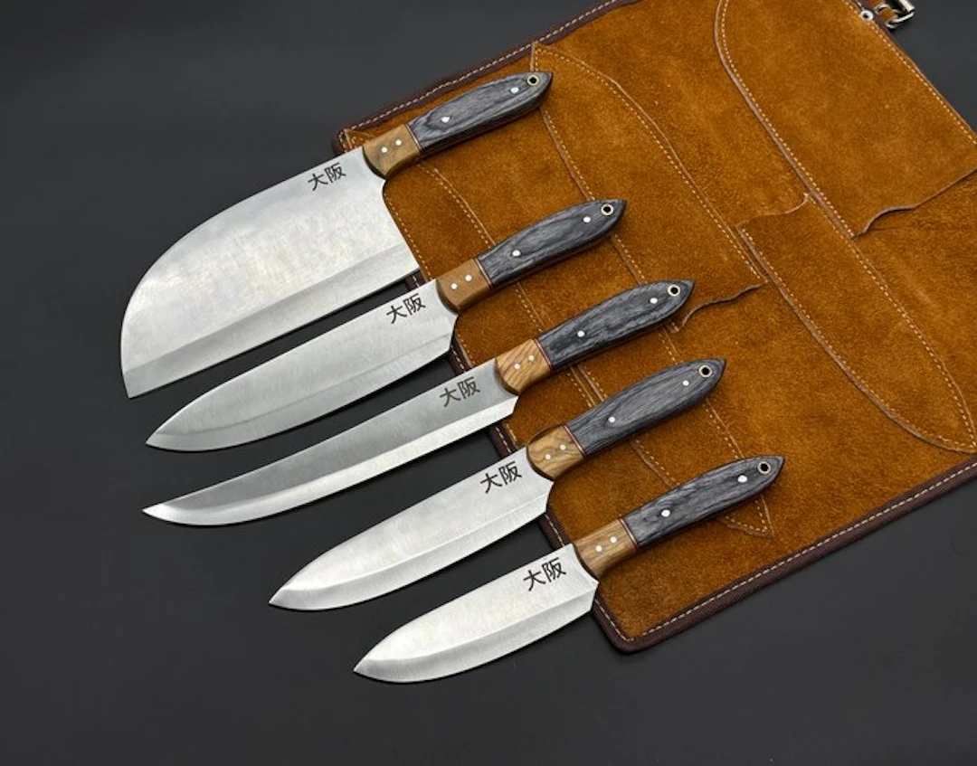 Japanese Style Kitchen Knife SET With Leather BAG...