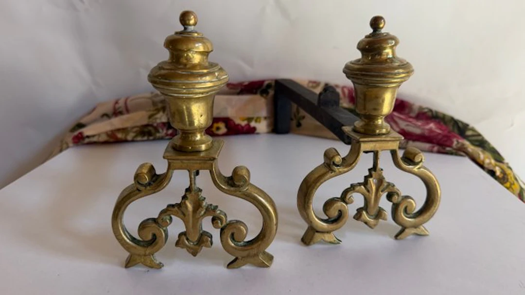 Fireplace accessory (2) - 19th‑Century Brass Andirons –...