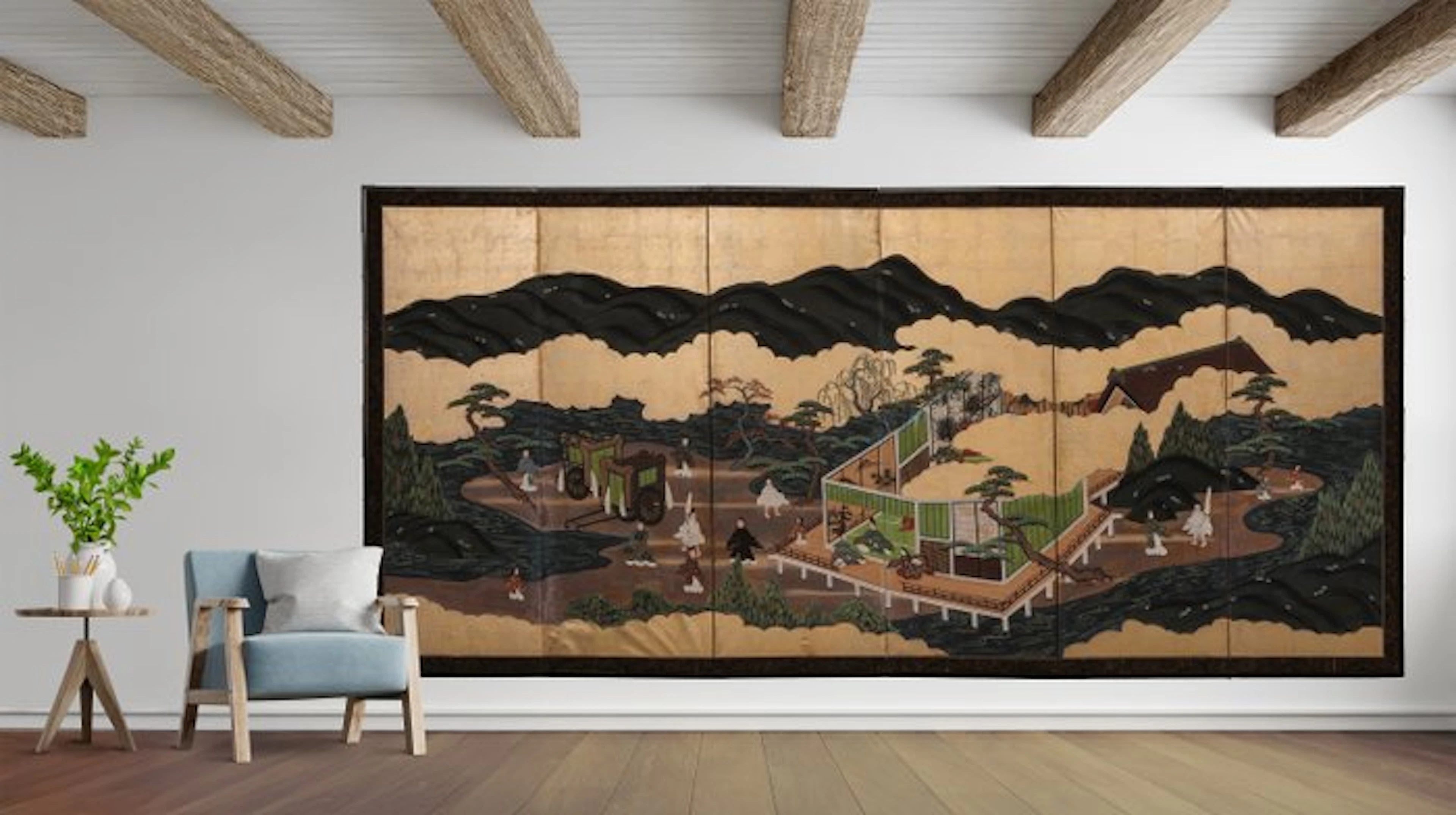 Byôbu 屏風 (folding screen) - Goldish silver leaf