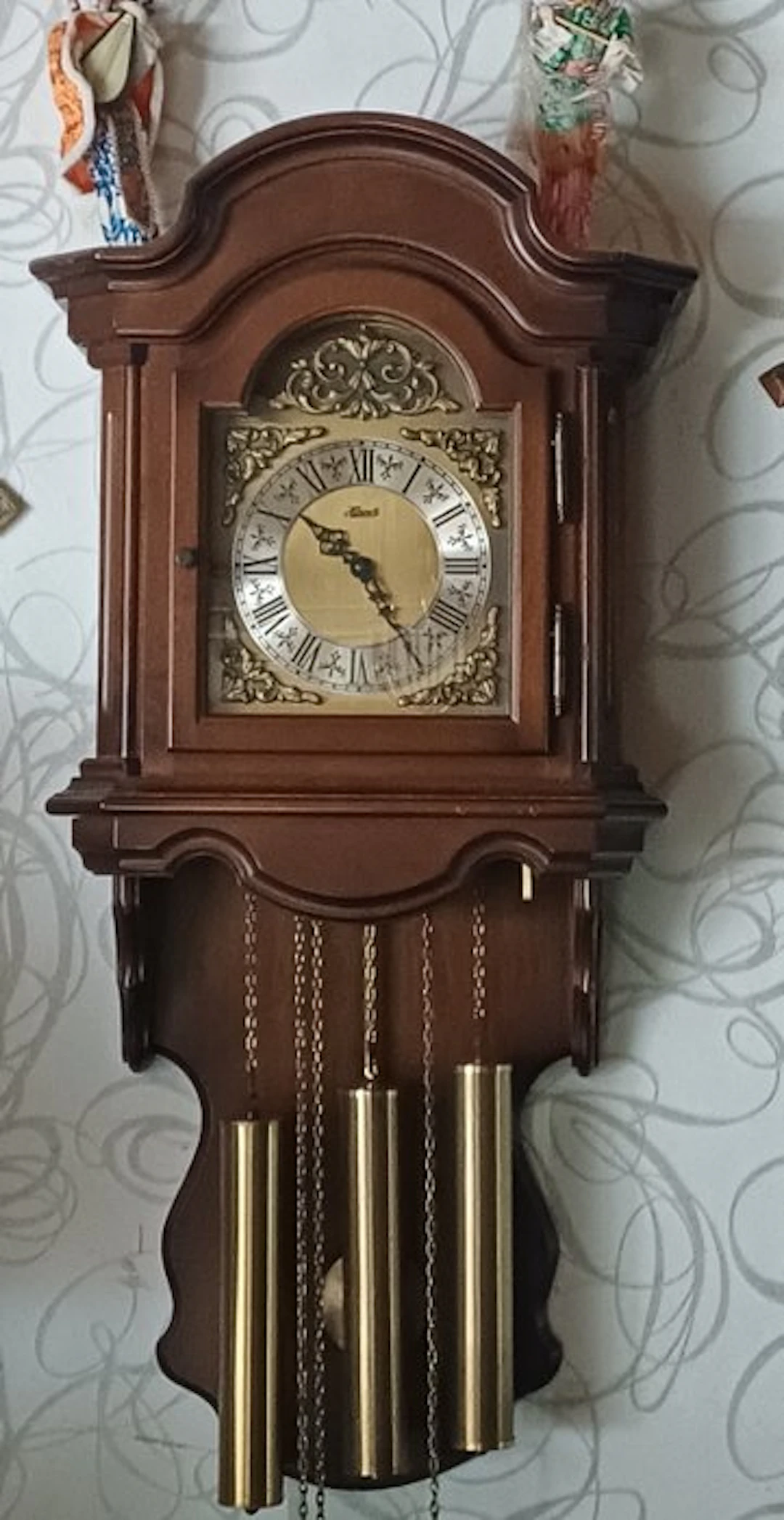 Wall clock - Art Deco - Cast brass, Mahogany - 1980-1990