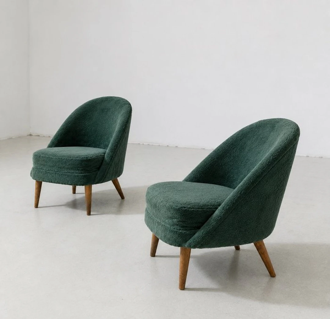 Armchair - Oak, Wool - Pair of French armchairs.