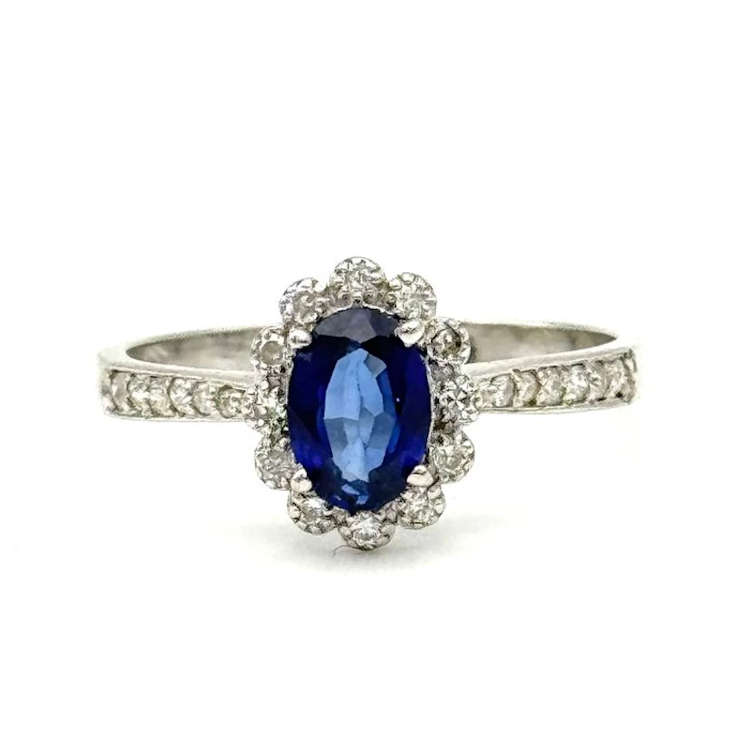 Statement ring - 18 kt. White gold - 1.02ct. tw. Sapphire - Diamond