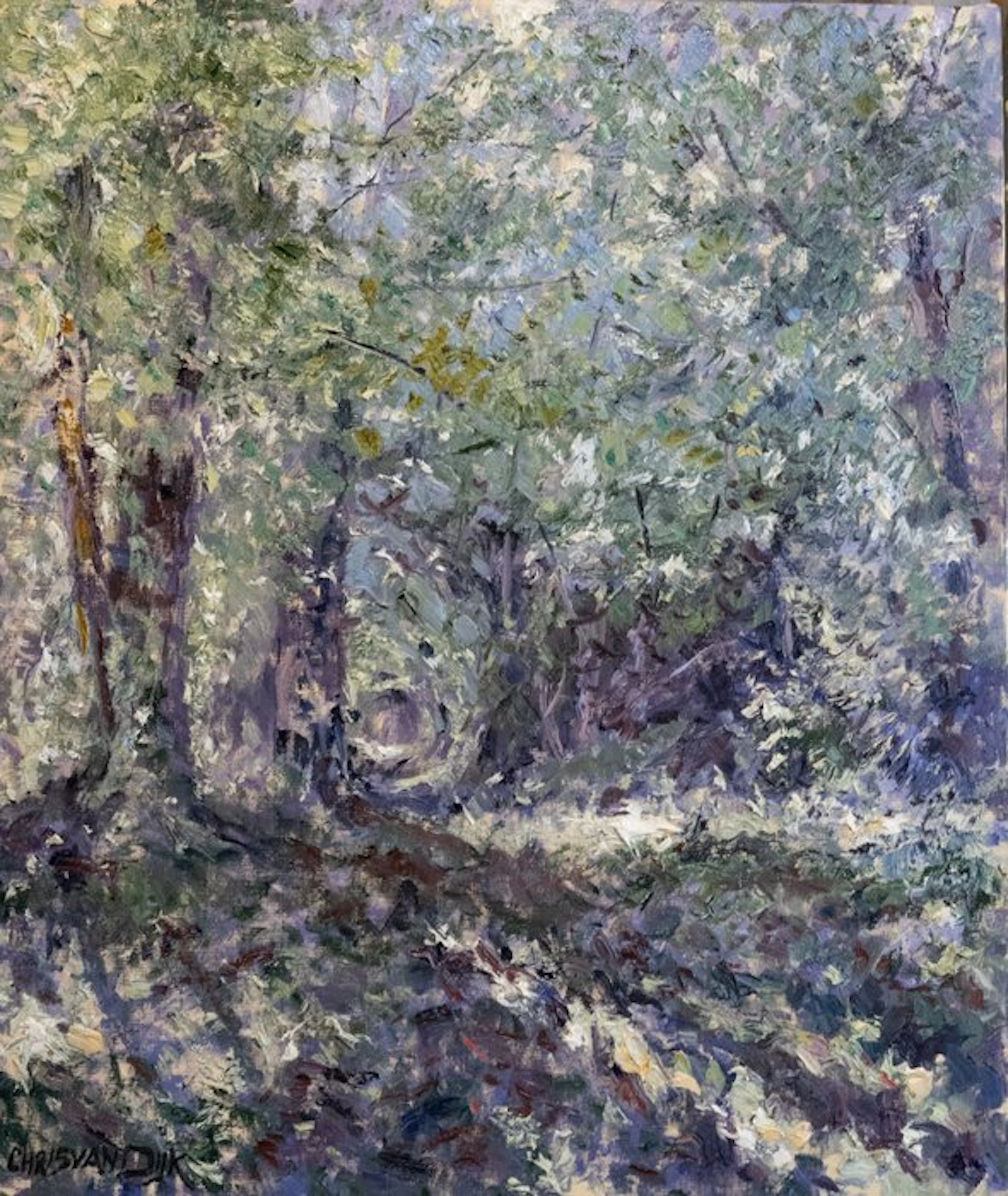 Chris van Dijk (1952) Impressionist - " Sentier forestière près de Sommant "