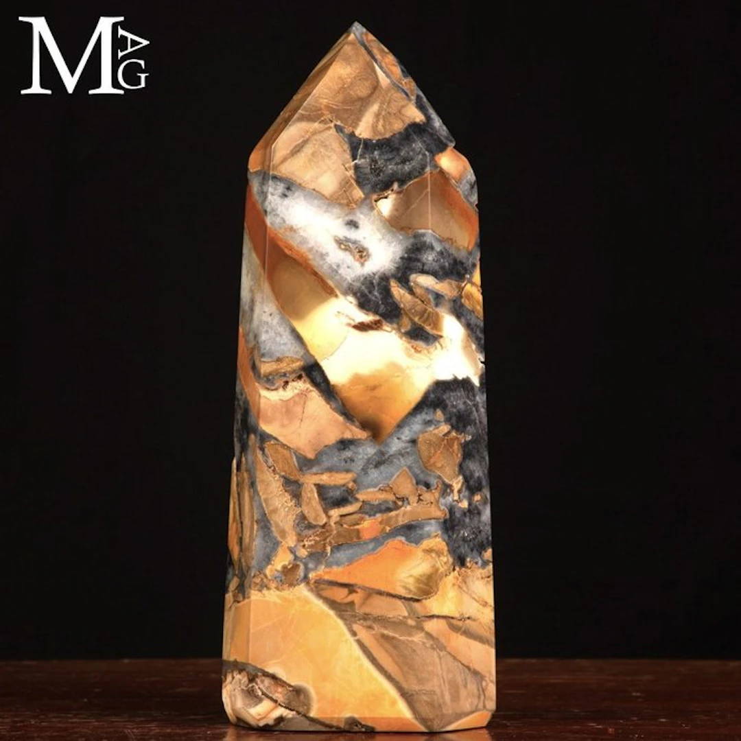 Large Polished Quartz Breccia Obelisk A Sculpture Carved...
