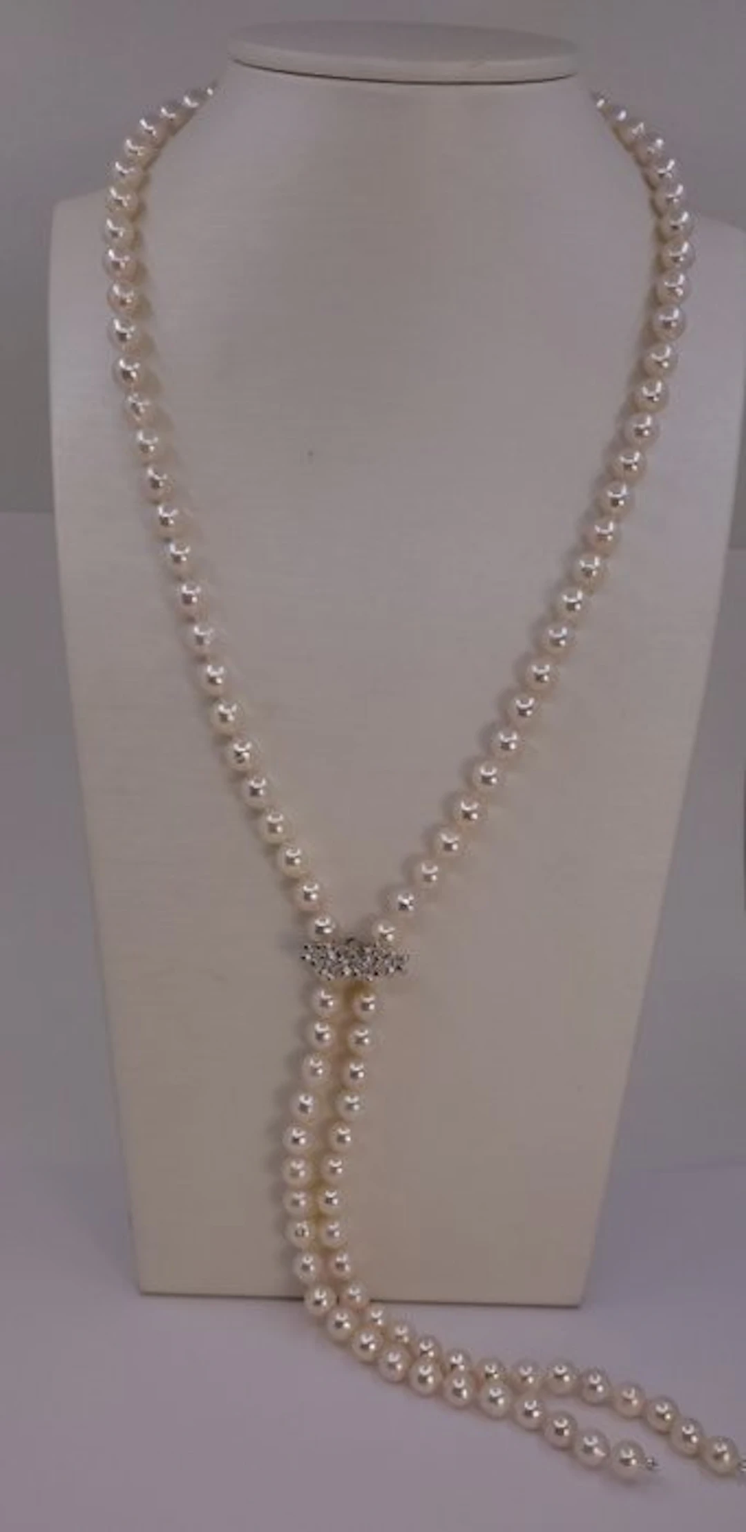 Necklace 7x7.5mm Double Akoya Pearls, Silver