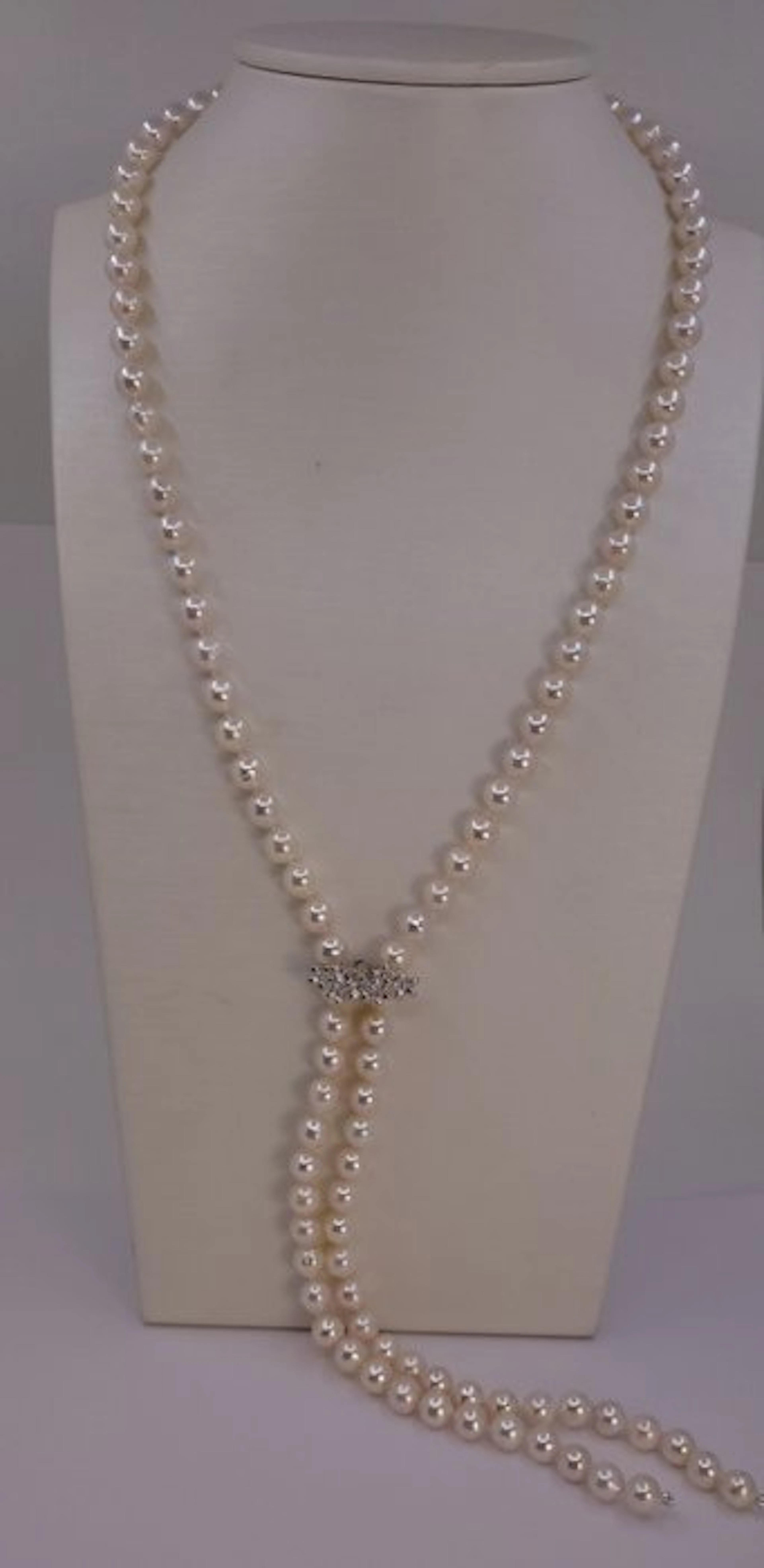 Necklace 7x7.5mm Double Akoya Pearls, Silver