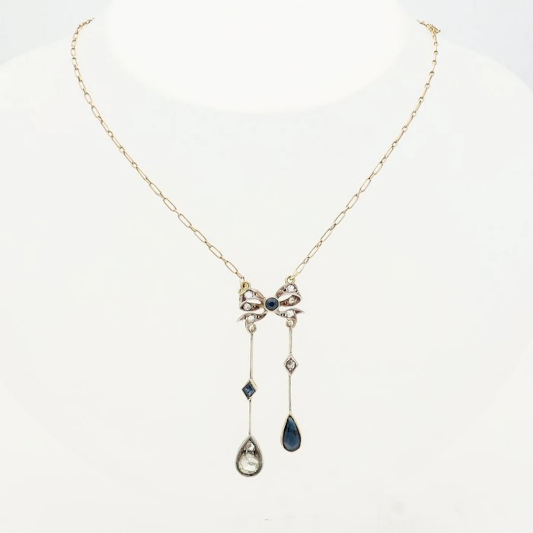 Necklace with pendant - 18 kt. Yellow gold - saffier & roos faceted