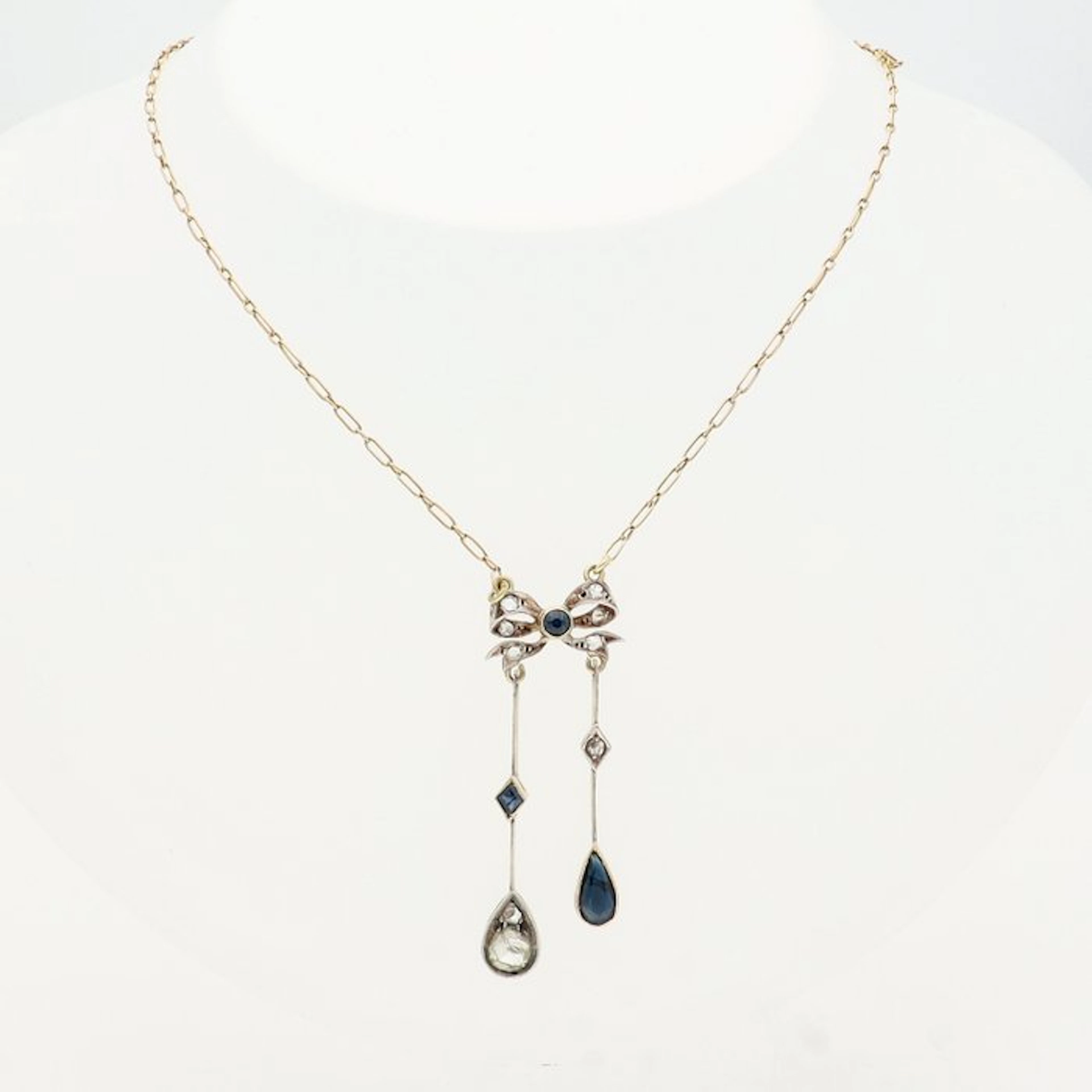 Necklace with pendant - 18 kt. Yellow gold - saffier & roos faceted