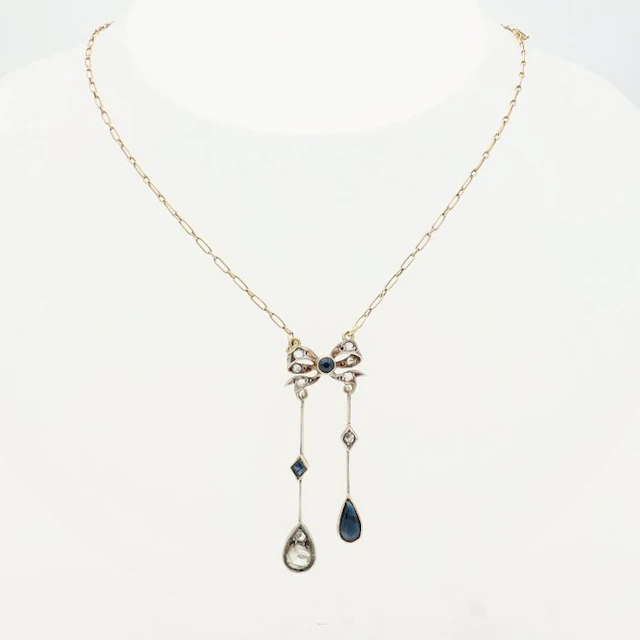 Necklace with pendant - 18 kt. Yellow gold - saffier & roos faceted