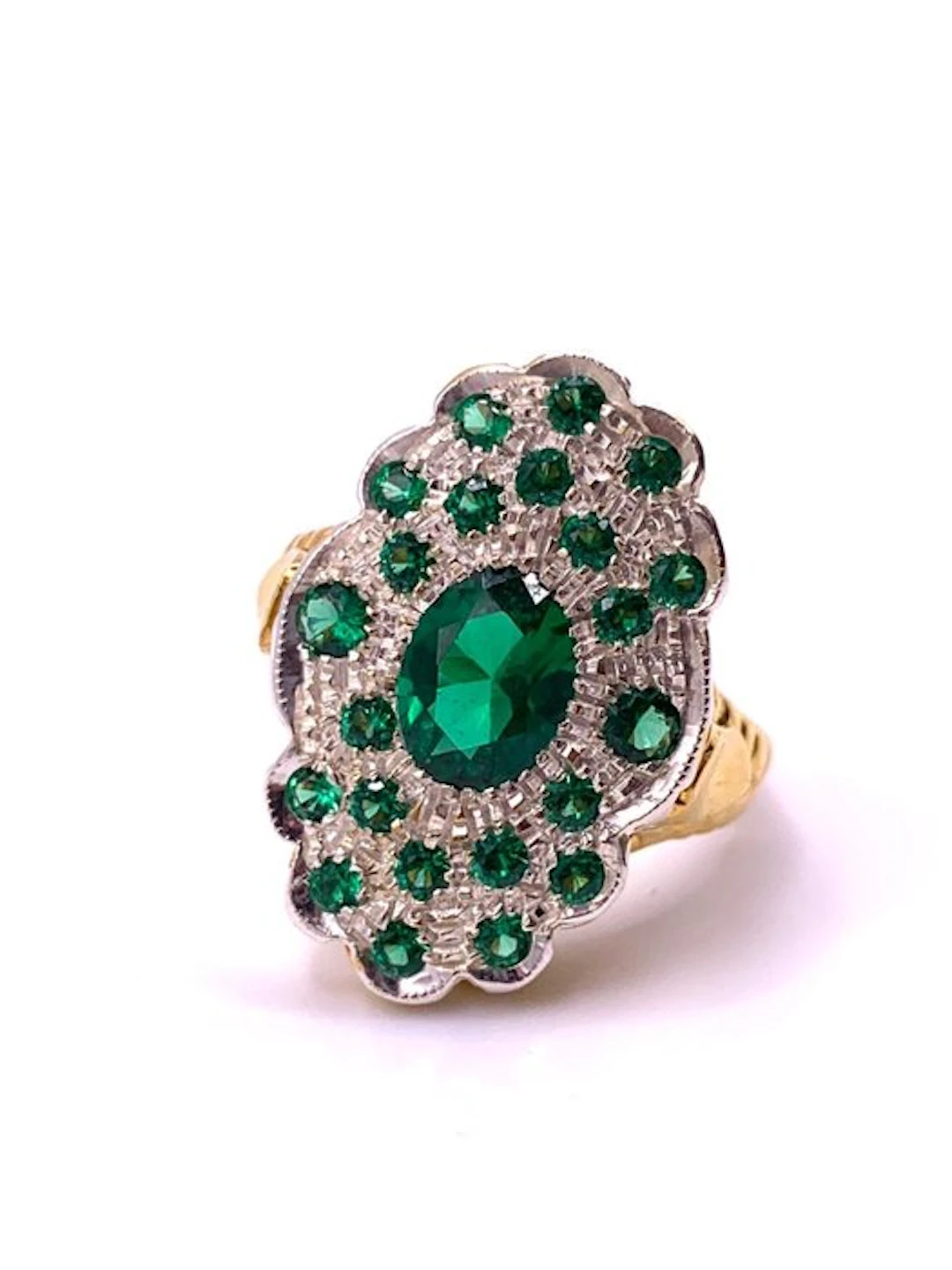 No reserve price - Ring - 9 kt. Yellow gold, Silver Emerald - Emerald