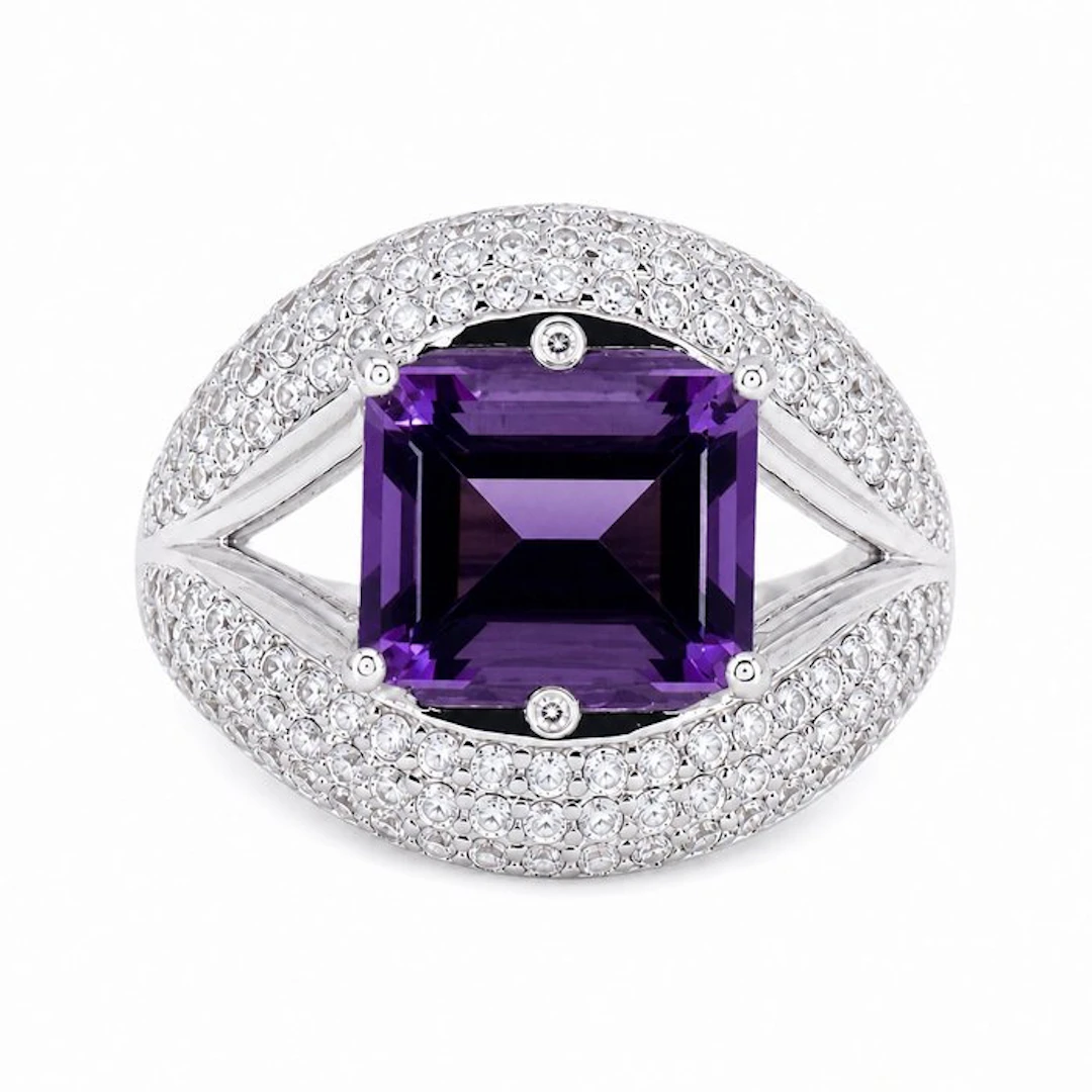 No reserve price - Ring Gold-plated Amethyst - Diamond - 18K Gold Plated