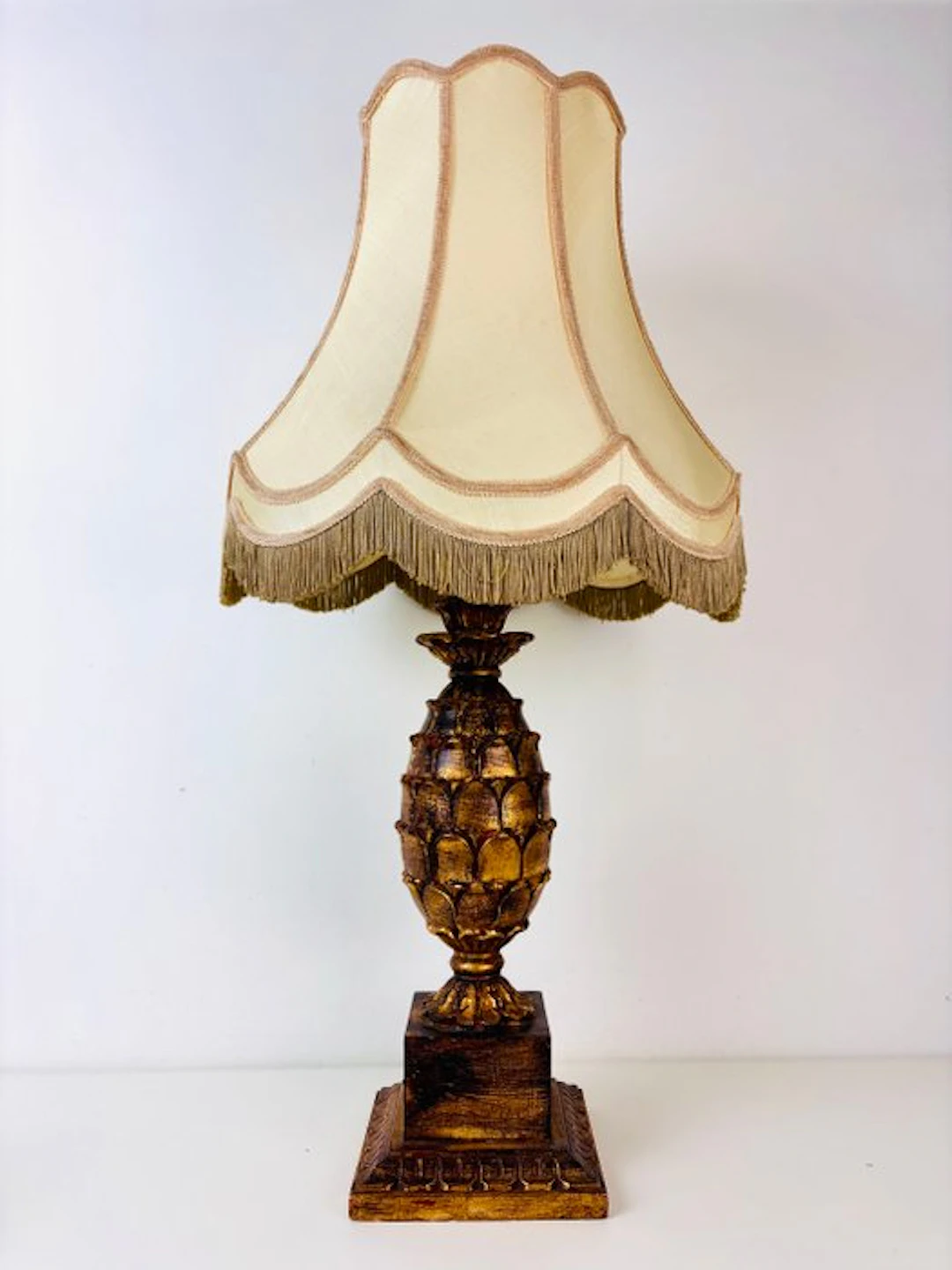 Lamp - Large pineapple table lamp – Hollywood Regency 1970 - Wood, Cotton